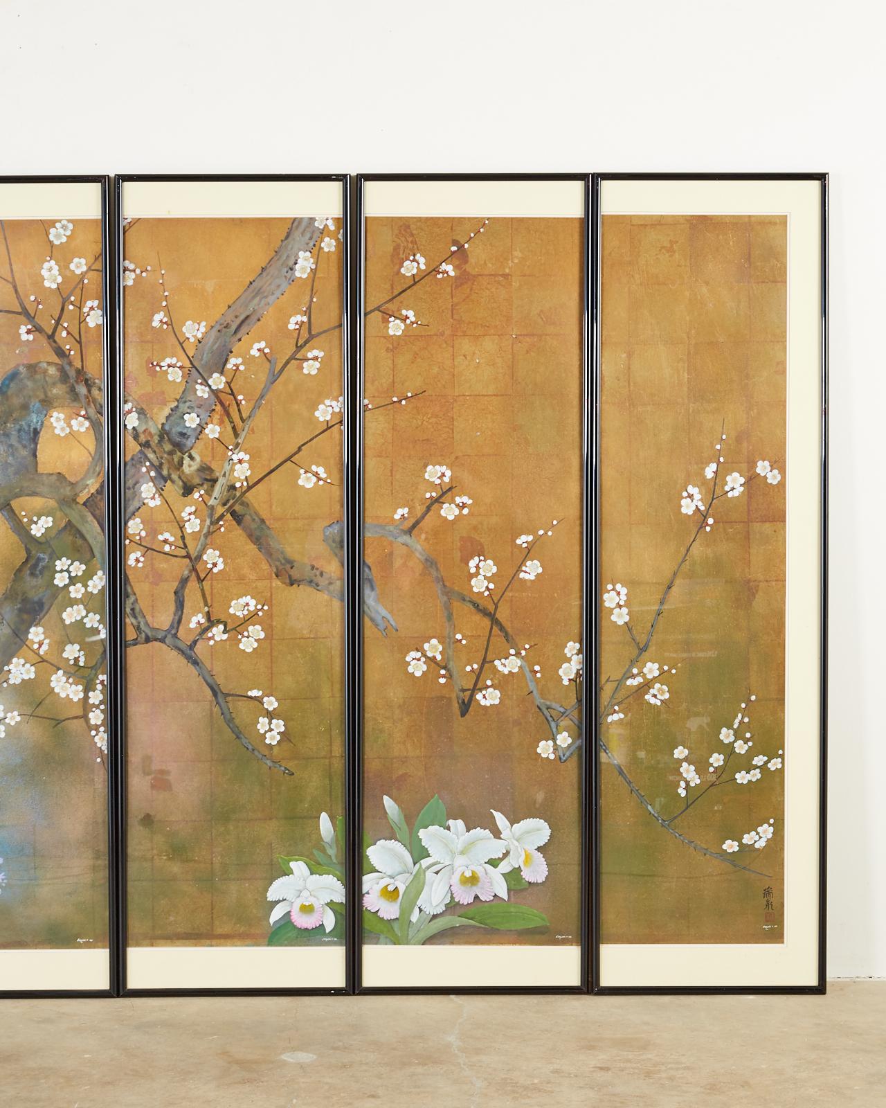 20th Century Set of Six Japanese Showa Period Framed Painted Panels by Carlota Ige