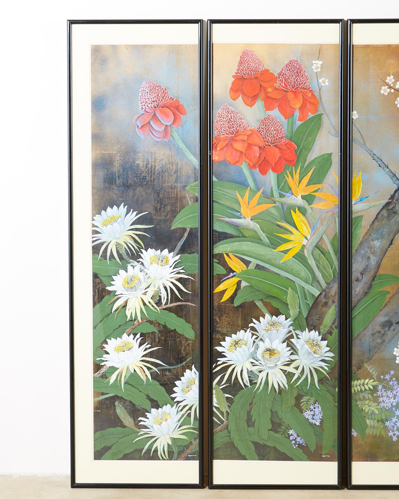 Set of Six Japanese Showa Period Framed Painted Panels by Carlota Ige 2