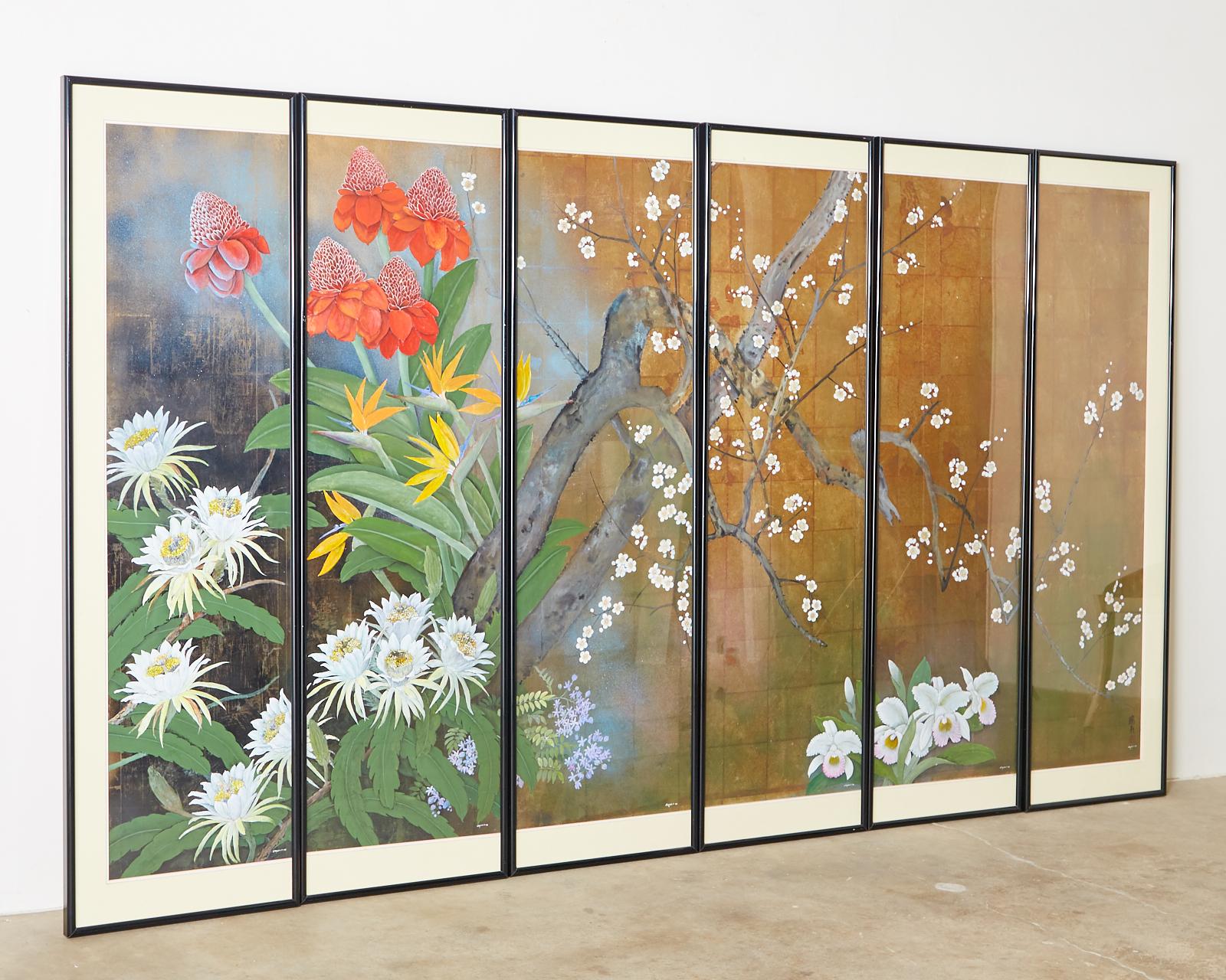 Set of Six Japanese Showa Period Framed Painted Panels by Carlota Ige 4
