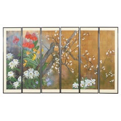 Set of Six Japanese Showa Period Framed Painted Panels by Carlota Ige