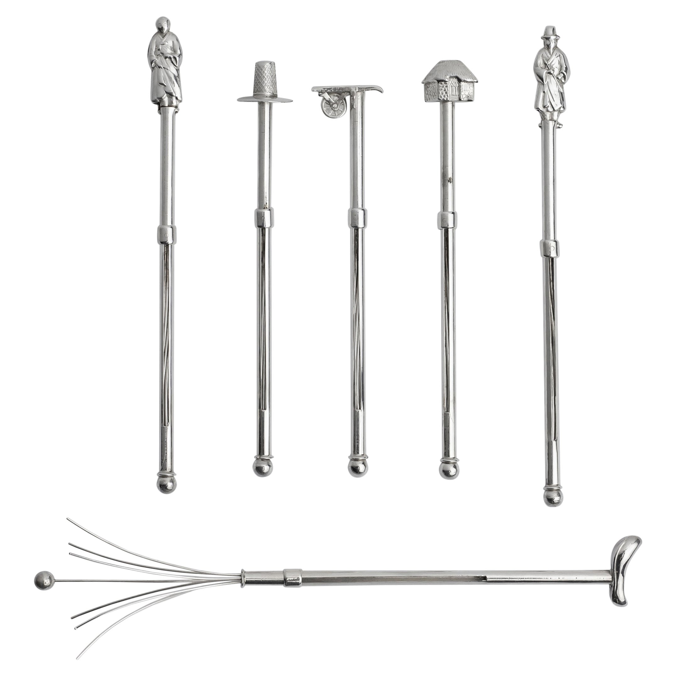 Set of Six Japanese Silver Swizzle Sticks