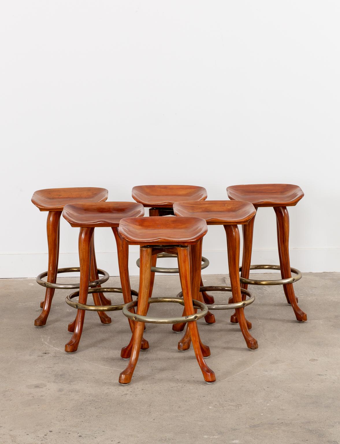 Hand-Crafted Set of Six Jean of Topanga California Carved Barstools