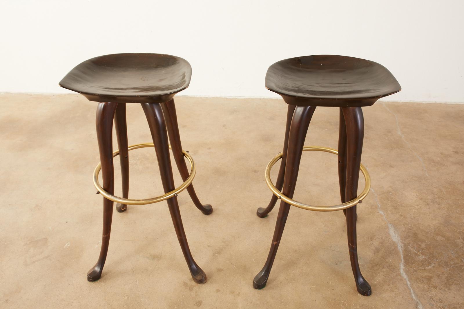 Set of Six Jean of Topanga California Carved Barstools In Fair Condition In Rio Vista, CA