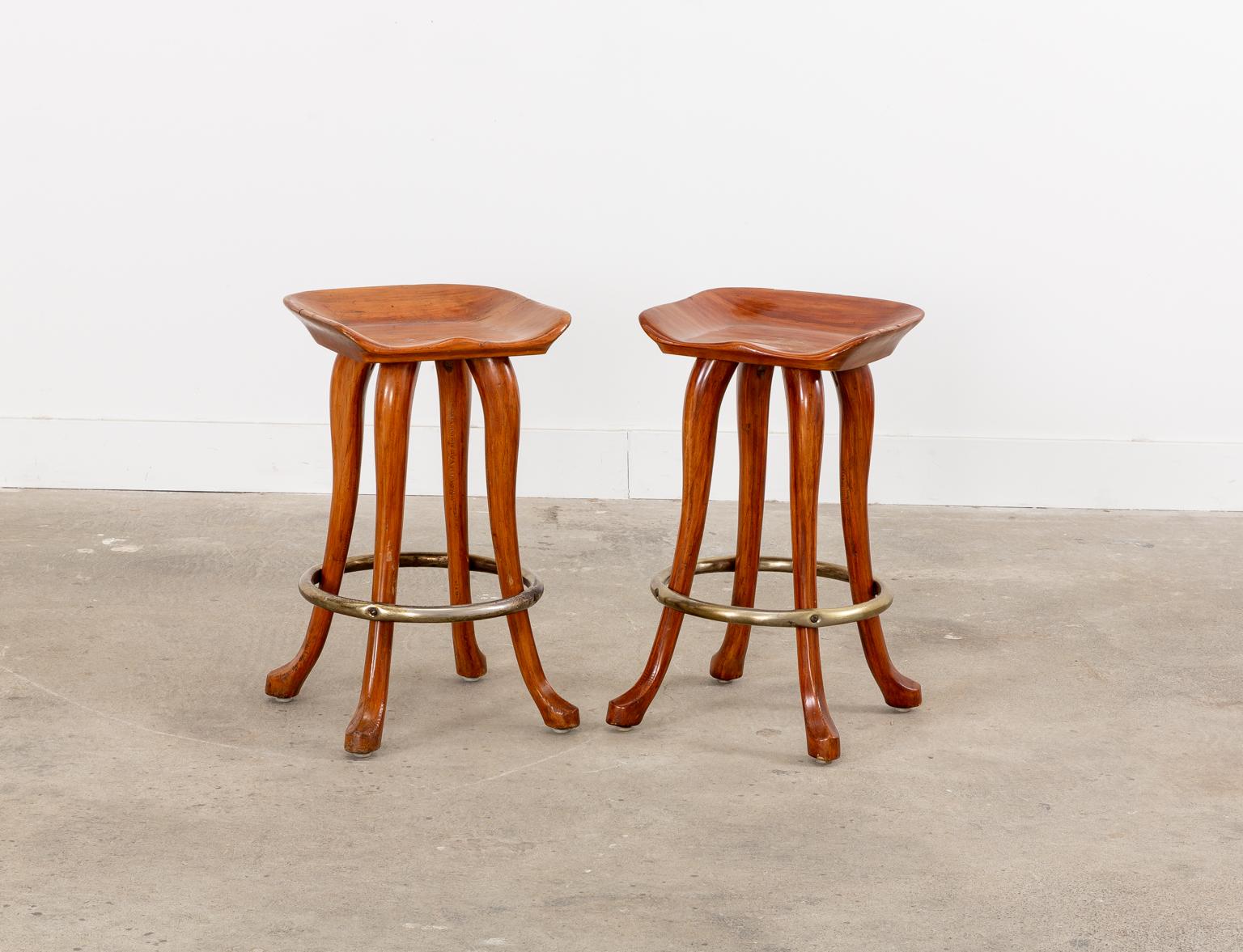 Metal Set of Six Jean of Topanga California Carved Barstools