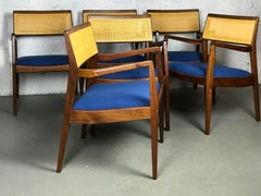 Set di sei poltrone da pranzo Jens Risom "Playboy" in noce e canna