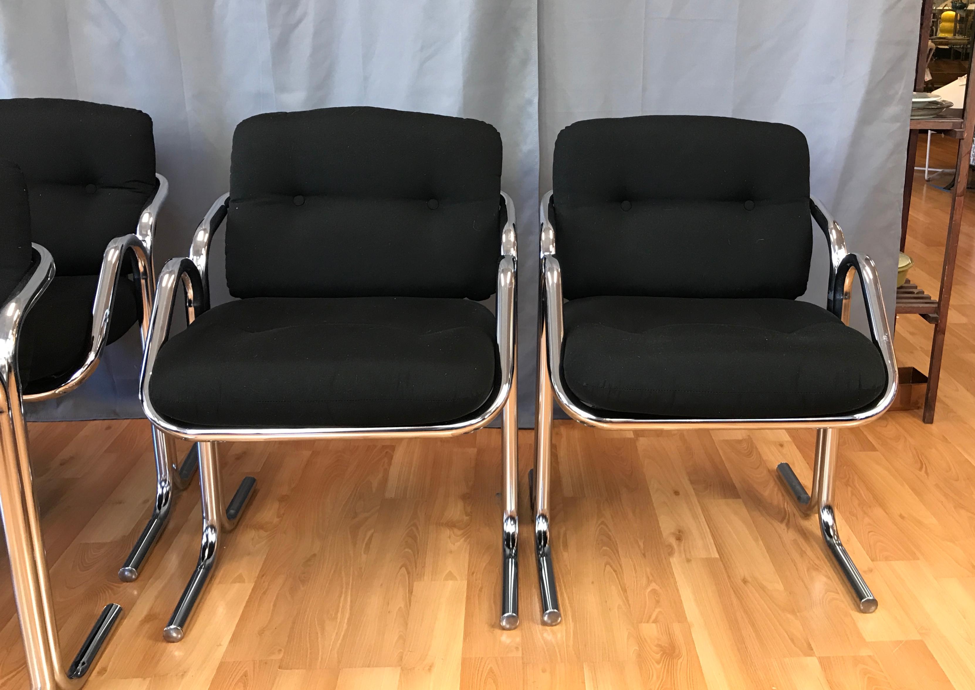 Mid-Century Modern Set of Six Jerry Johnson for Landes Arcadia Tubular Chrome Dining Chairs, 1960s