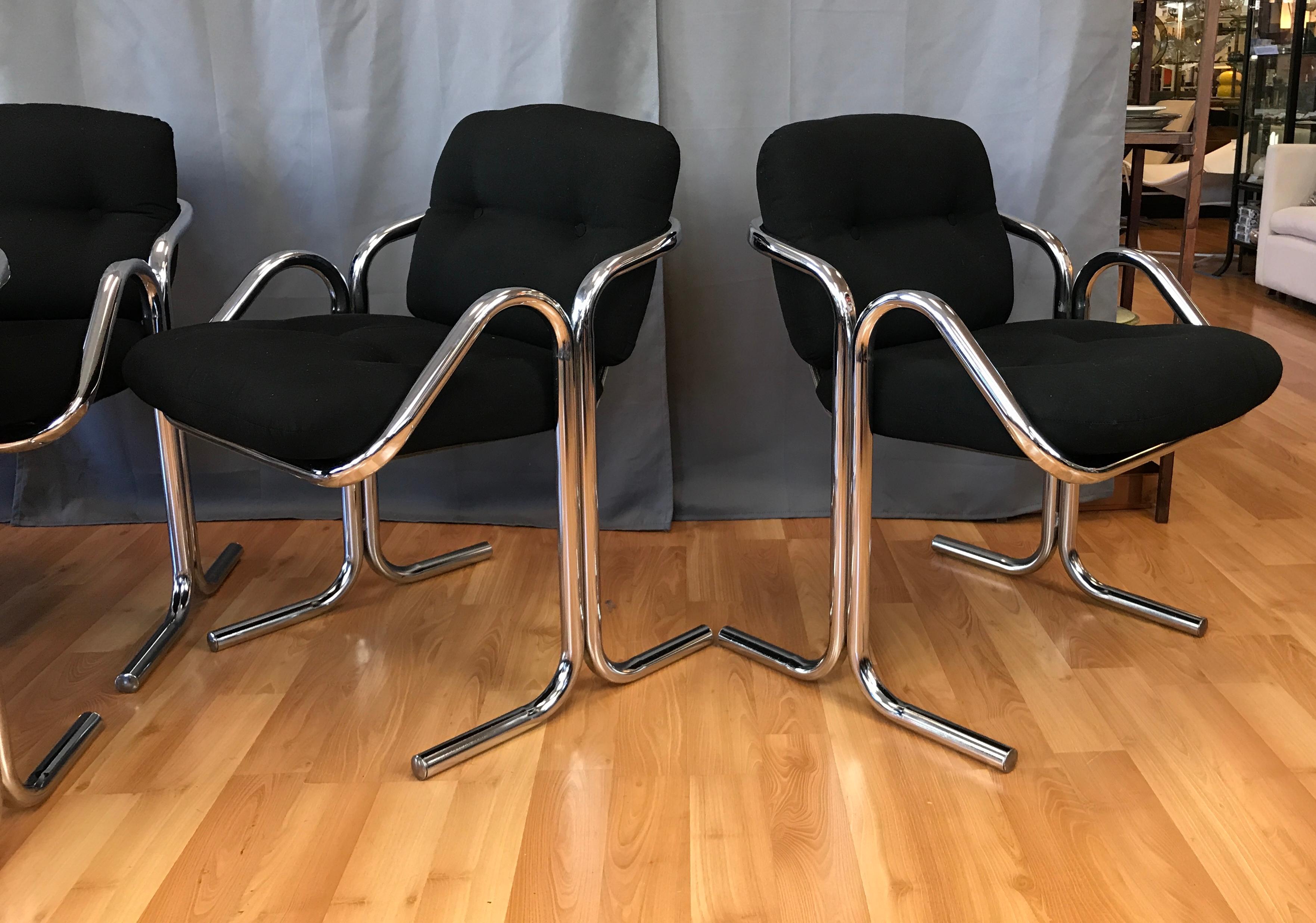 American Set of Six Jerry Johnson for Landes Arcadia Tubular Chrome Dining Chairs, 1960s