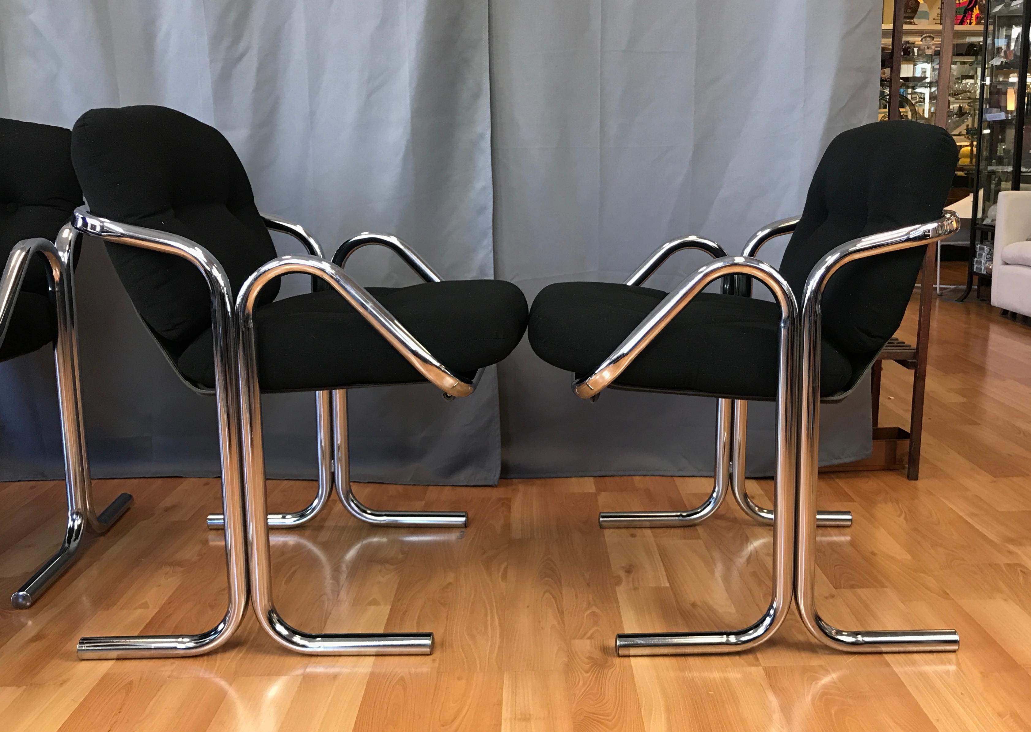 Steel Set of Six Jerry Johnson for Landes Arcadia Tubular Chrome Dining Chairs, 1960s