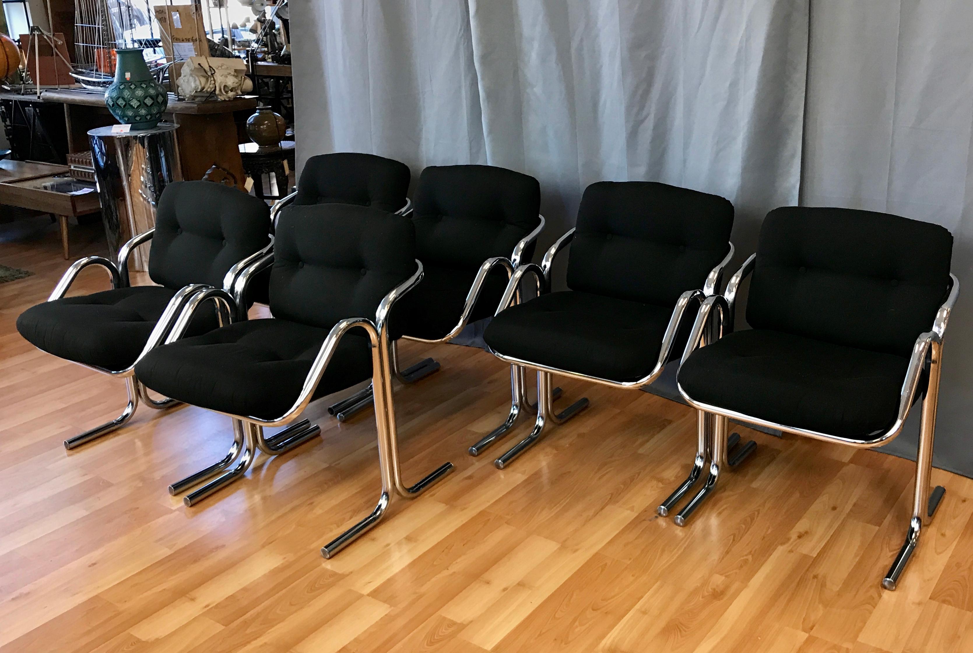 Set of Six Jerry Johnson for Landes Arcadia Tubular Chrome Dining Chairs, 1960s 1