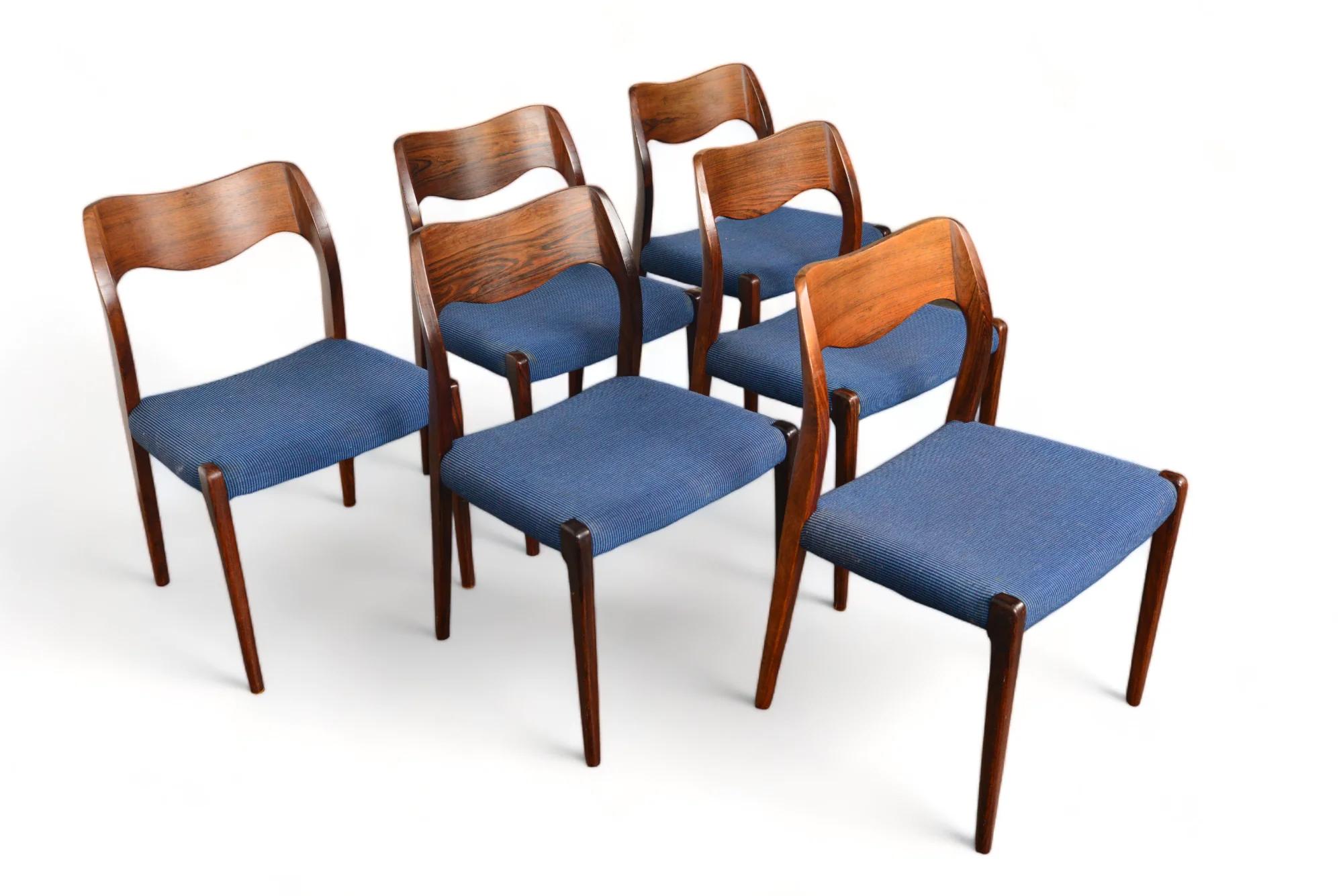 Danois Ensemble de six chaises de salle à manger J.l. Møller Model 71 en palissandre brésilien #2 en vente