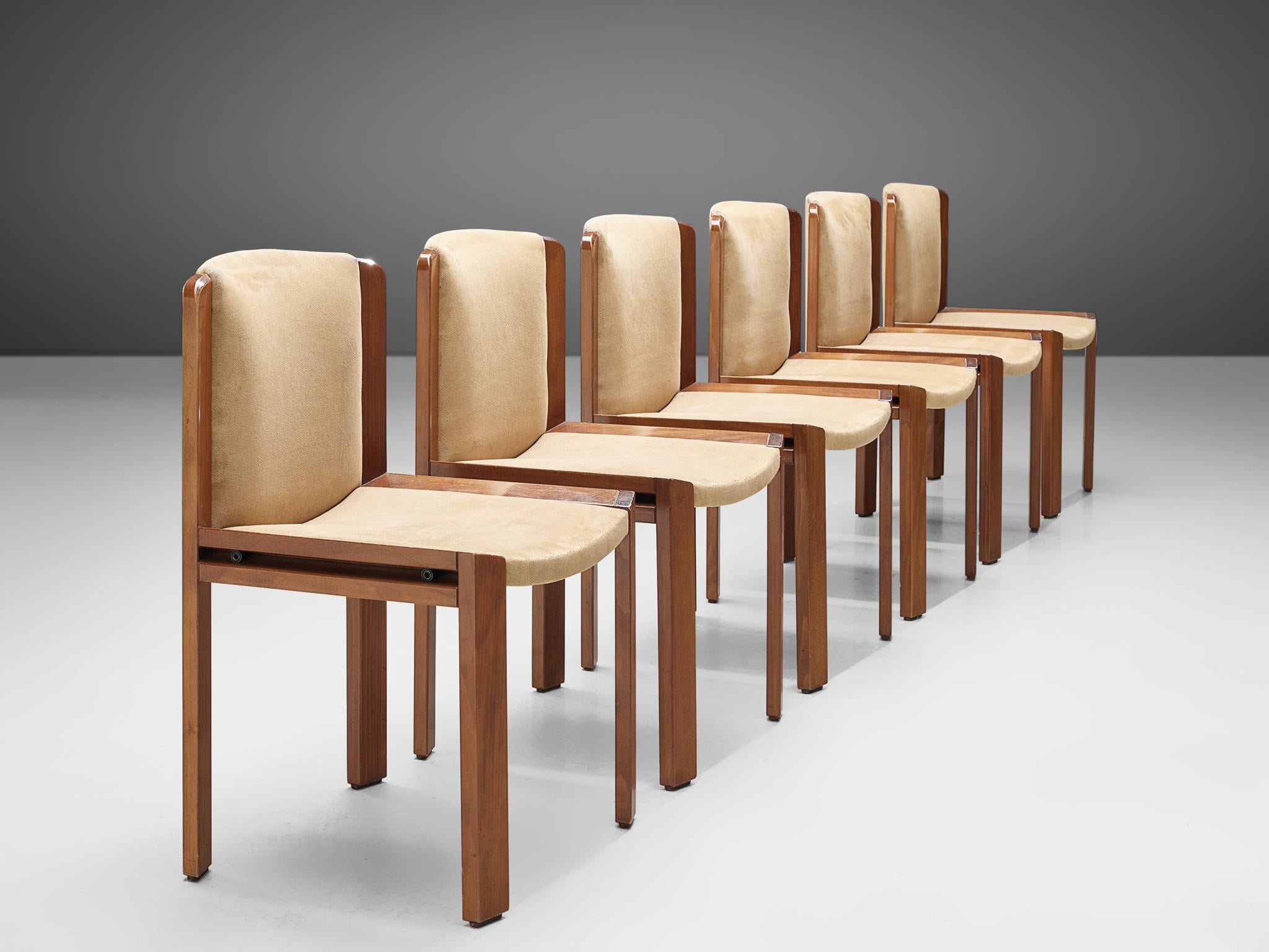 Joe Colombo for Pozzi, set of 6 dining chairs model '300', suede and beech, Italy, 1966.

Functionalist set of dining chairs is designed by Joe Colombo in 1966. His fascination with functionality meant he always focused on the user, which lead him
