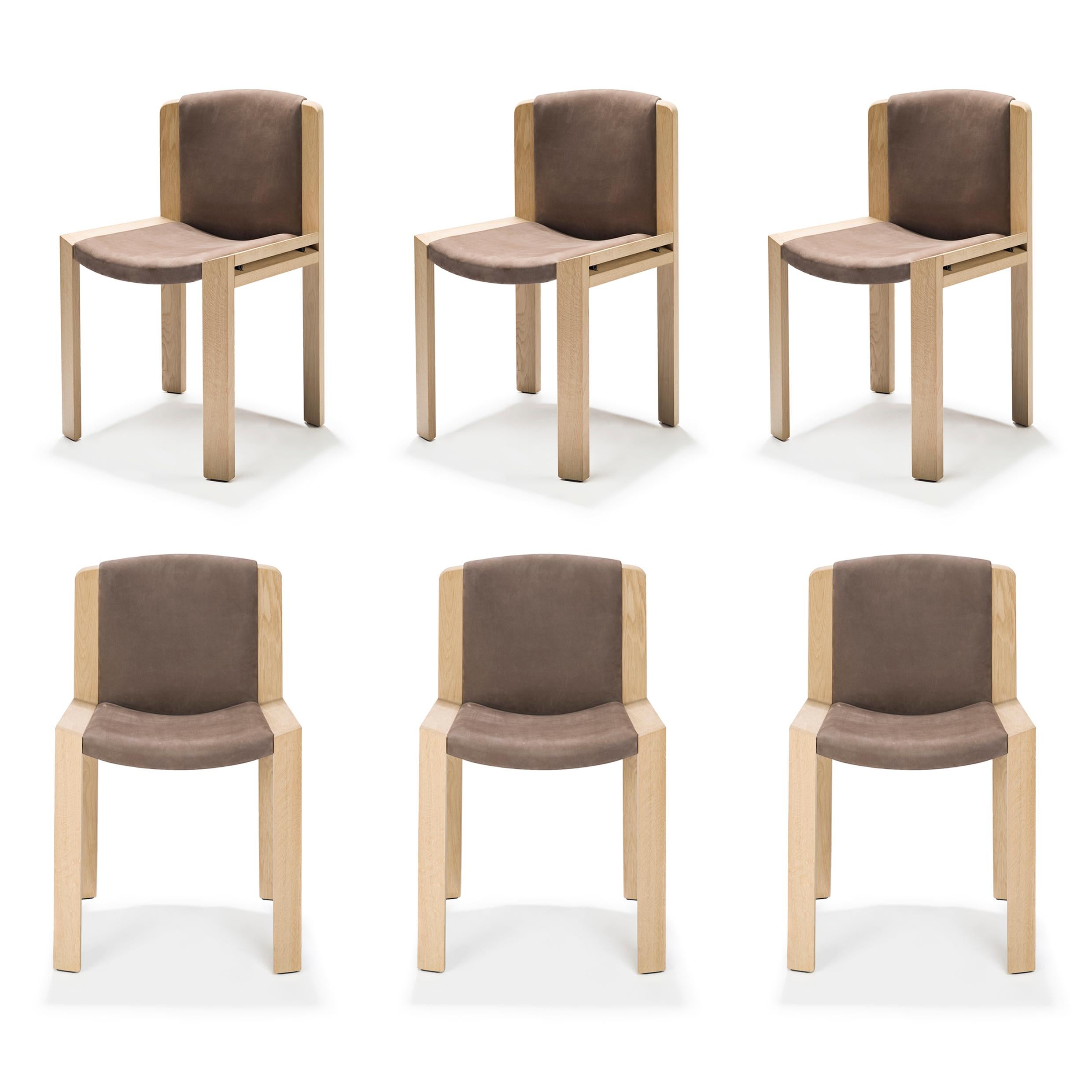 Sechser-Set Joe Colombo ''Chair 300'' Holz und Kvadrat-Stoff von Karakter im Angebot 8