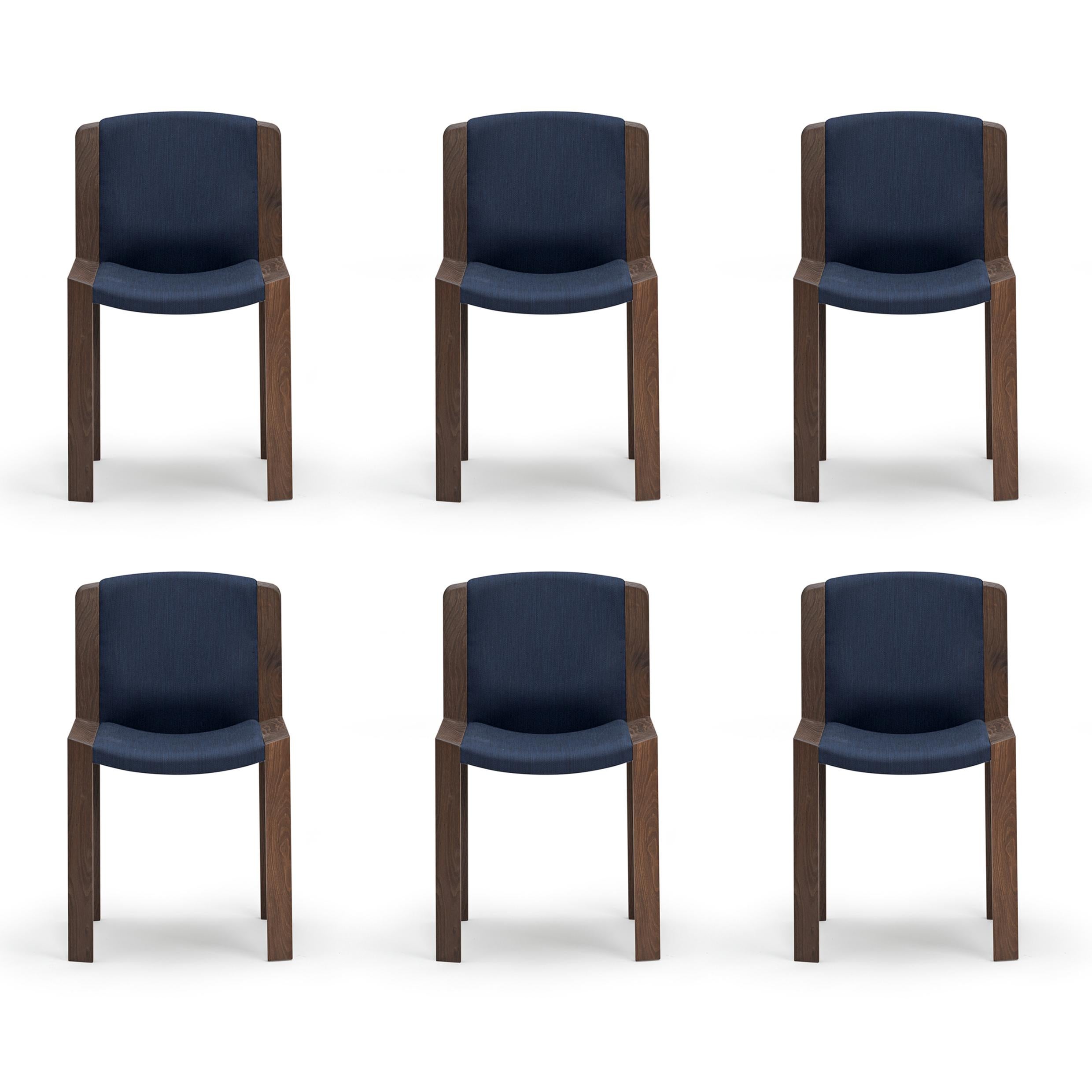 Set of Six Joe Colombo 'Chair 300' Wood and Kvadrat Fabric by Karakter For  Sale at 1stDibs