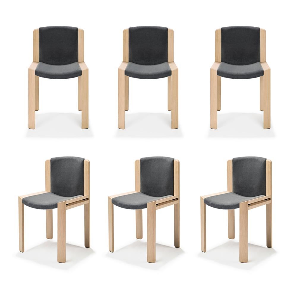 Set of Six Joe Colombo 'Chair 300' Wood and Kvadrat Fabric by Karakter For  Sale at 1stDibs
