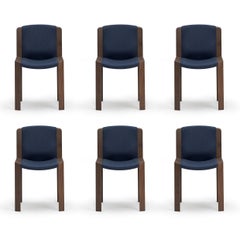Set of Six Joe Colombo 'Chair 300' Wood and Kvadrat Fabric by Karakter