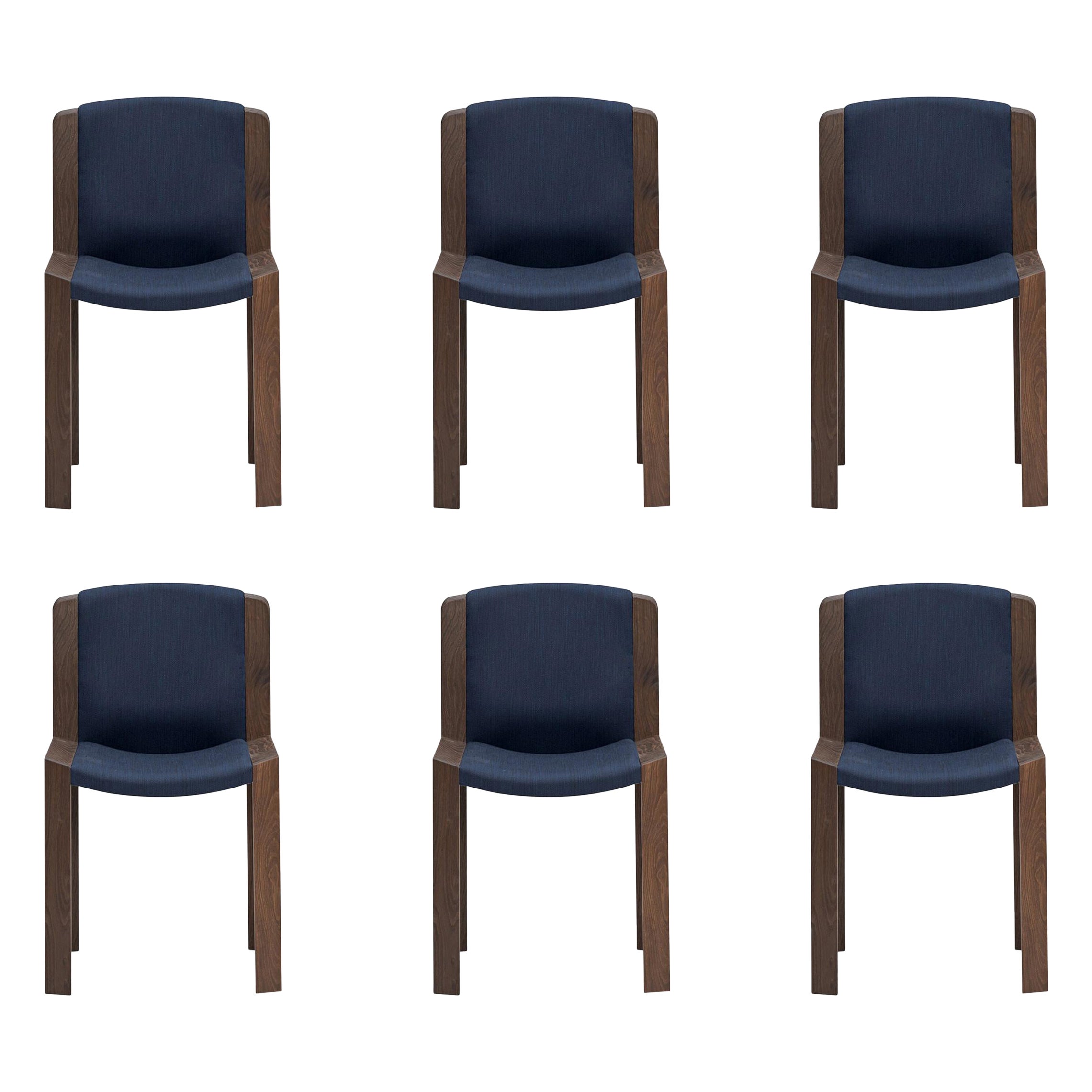 Set di sei sedie Joe Colombo 'Chair 300' in Wood e tessuto Kvadrat di Karakter