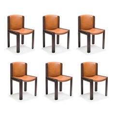 Set of Six Joe Colombo 'Chair 300' Wood and Sørensen Leather by Karakter