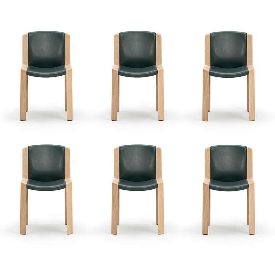 Contemporary Set of Six Joe Colombo 'Chair 300' Wood and Sørensen Leather by Karakter For Sale