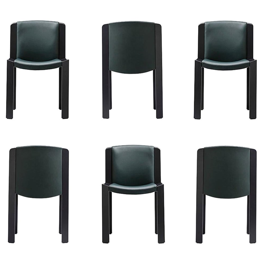 Ensemble de six chaises Joe Colombo 'Chair 300' en bois et cuir Sørensen par Karakter