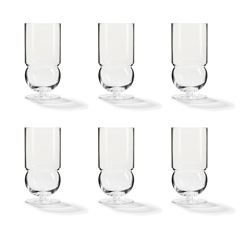 Glass tableware designed by Joe Colombo in 1968. 

Joe Colombo believed in democratic and functional design. In his lifetime he designed a wide range of different drinking glasses. Something that seems very to the point as he was said to love