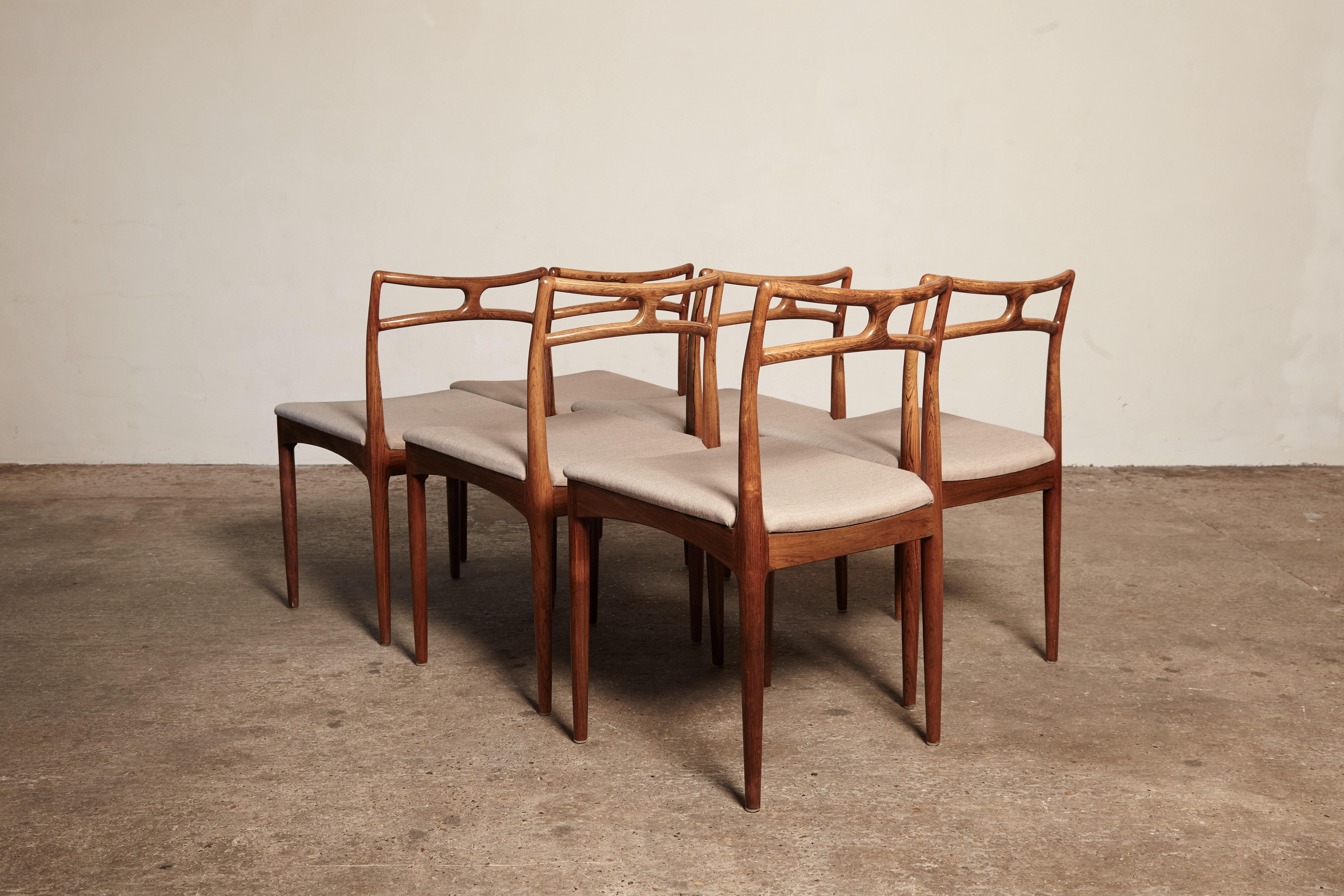 Mid-Century Modern Set of Six Johannes Andersen Model #94 Rosewood Dining Chairs, Denmark, 1960s