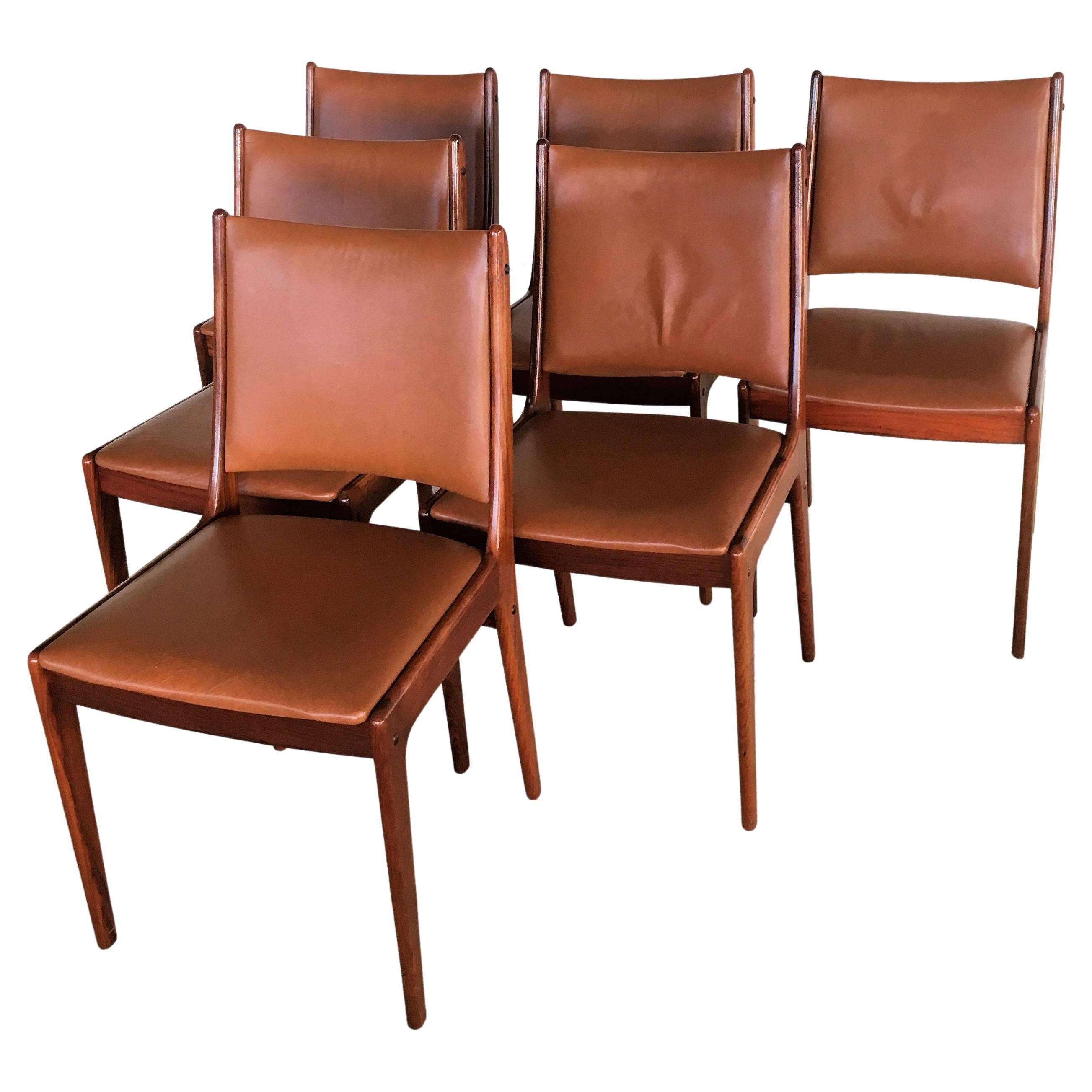 Sechs restaurierte Johannes Andersen-Esszimmerstühle aus Rosenholz, maßgefertigt gepolstert