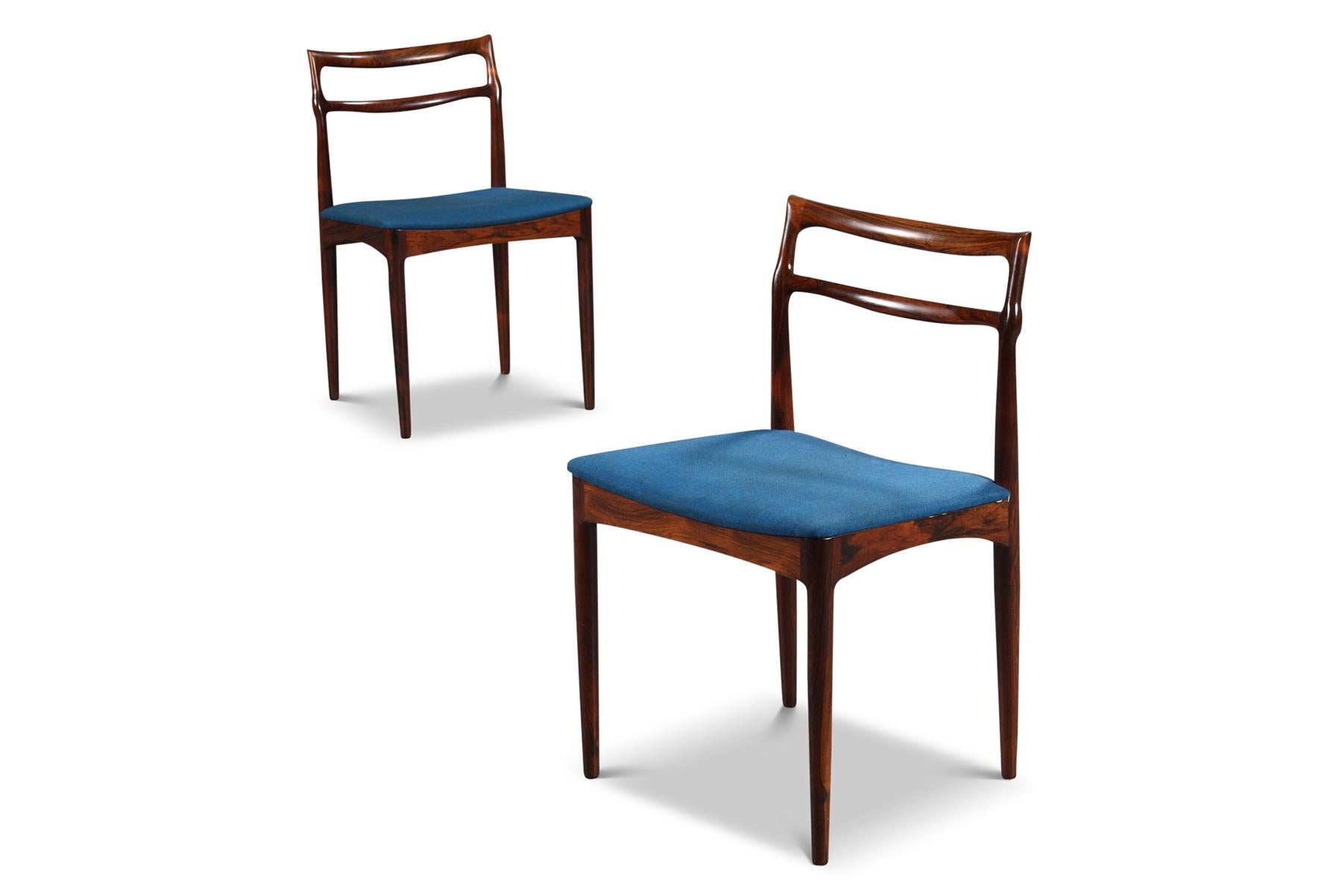 Danois Ensemble de six chaises de salle à manger en bois de rose de Johannes Andersen produites par Chr. Linneberg en vente