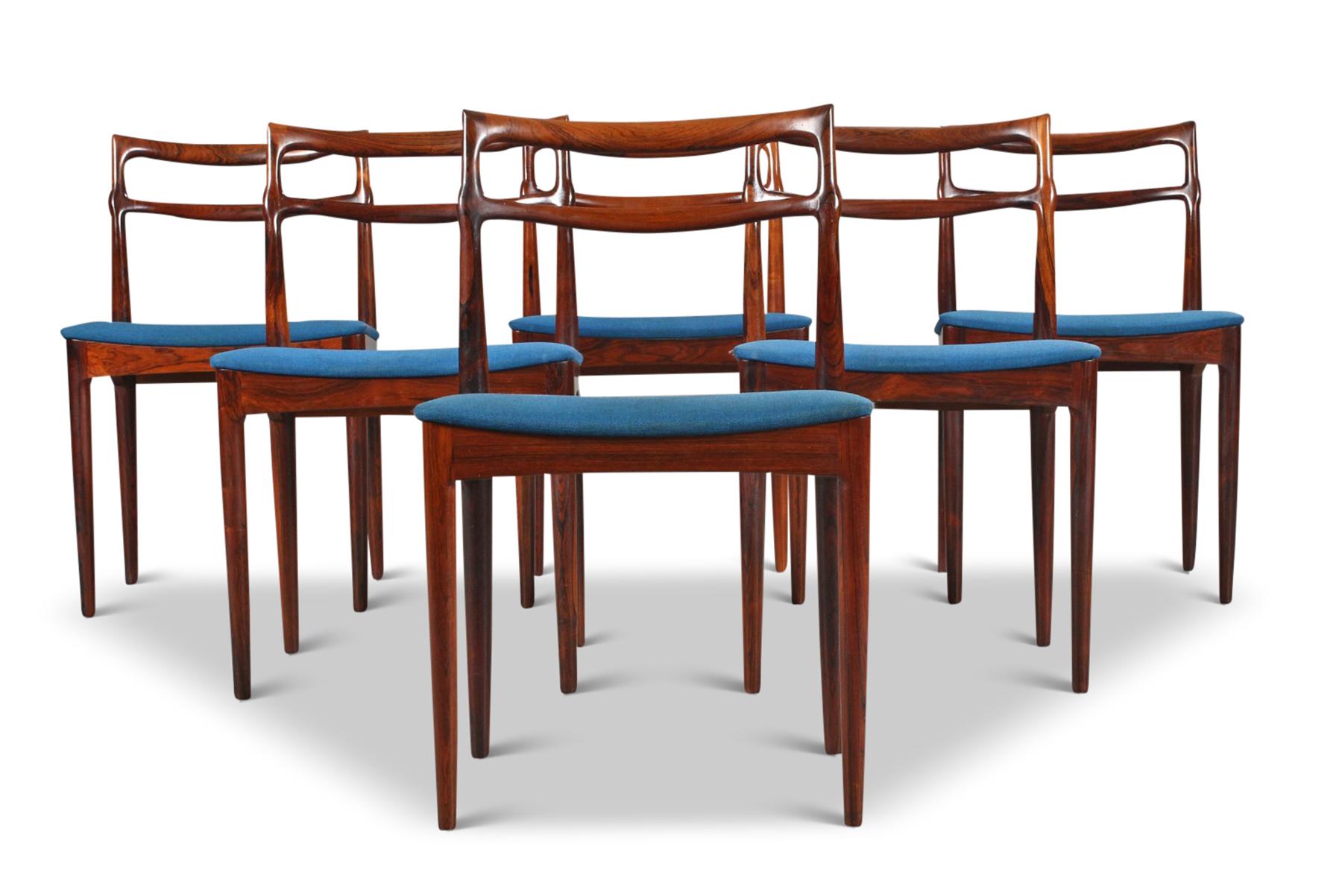 Autre Ensemble de six chaises de salle à manger en bois de rose de Johannes Andersen produites par Chr. Linneberg en vente