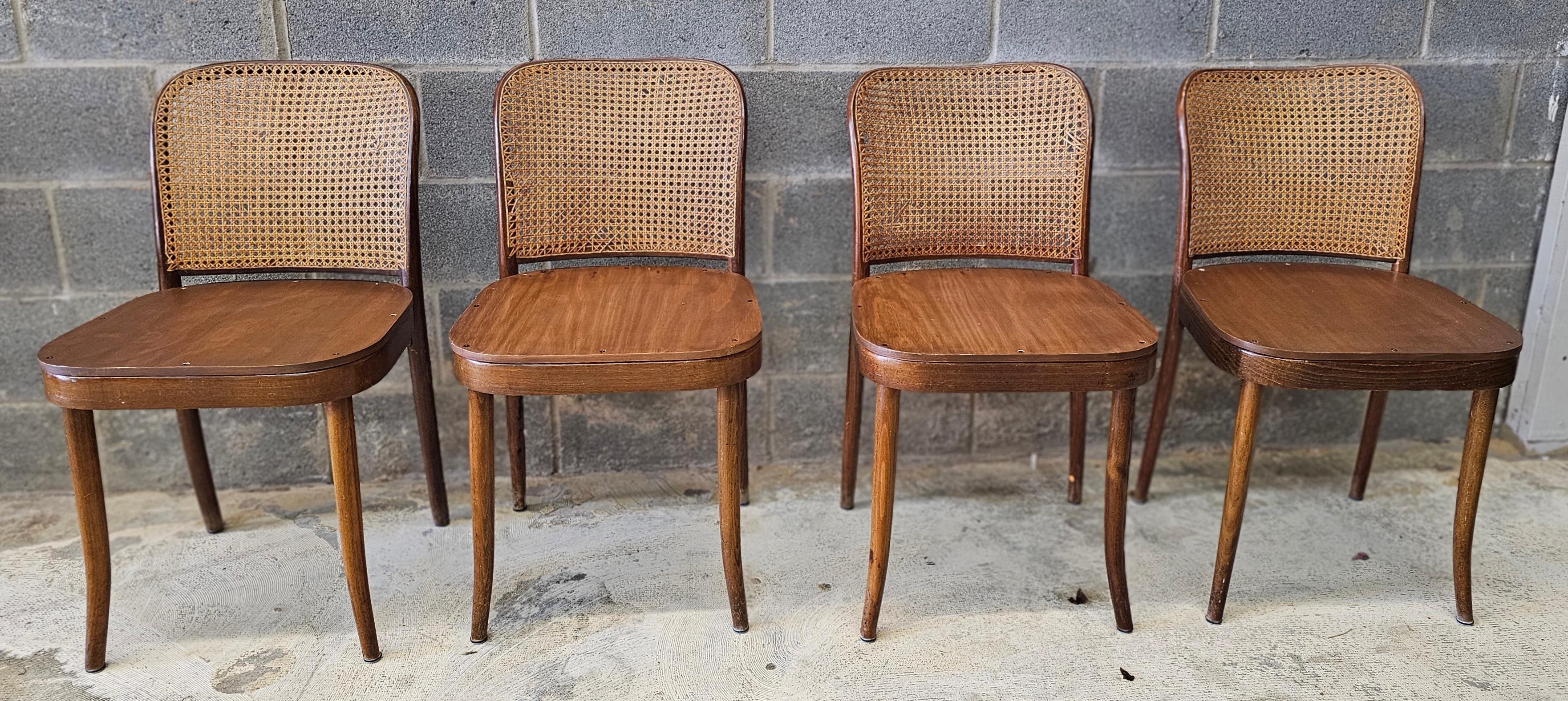 Juego de seis sillas de Praga de madera curvada y caña modelo 811 de Josef Hoffmann para Stendig en venta 2