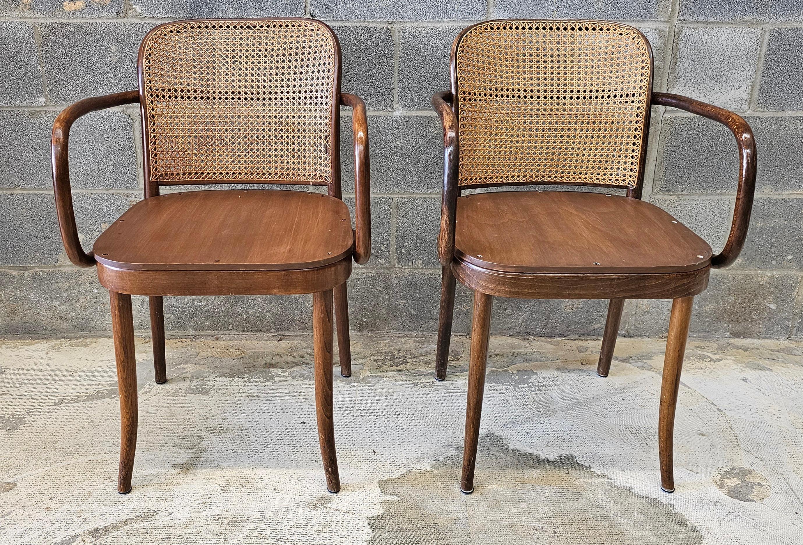 Juego de seis sillas de Praga de madera curvada y caña modelo 811 de Josef Hoffmann para Stendig siglo XX en venta
