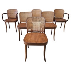 Sechser-Set Josef Hoffmann für Stendig Bugholz und Rohrgeflecht Modell 811 Prag Stühle