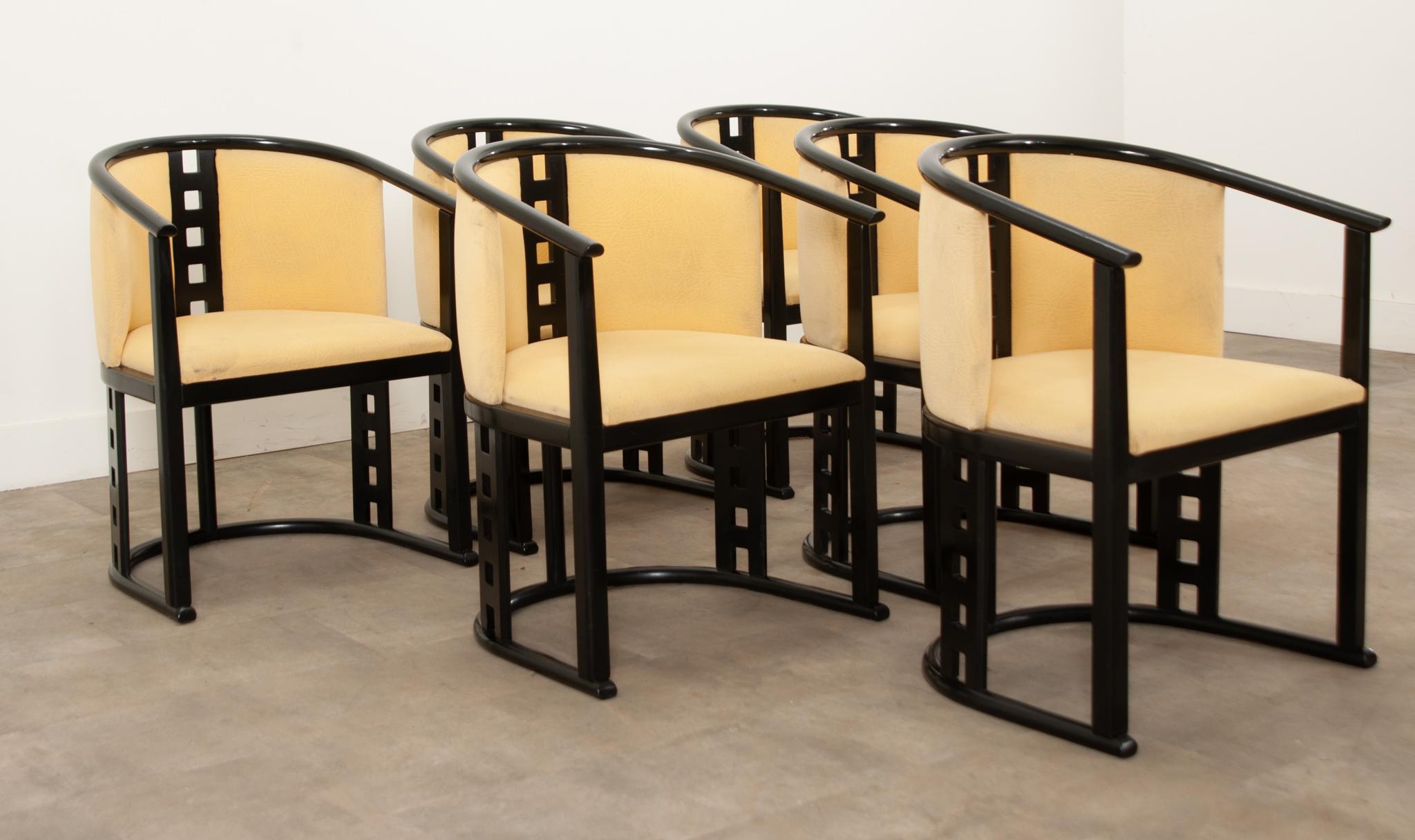 Polished Set of Six Josef Hoffmann Style Secessionist Chairs For Sale
