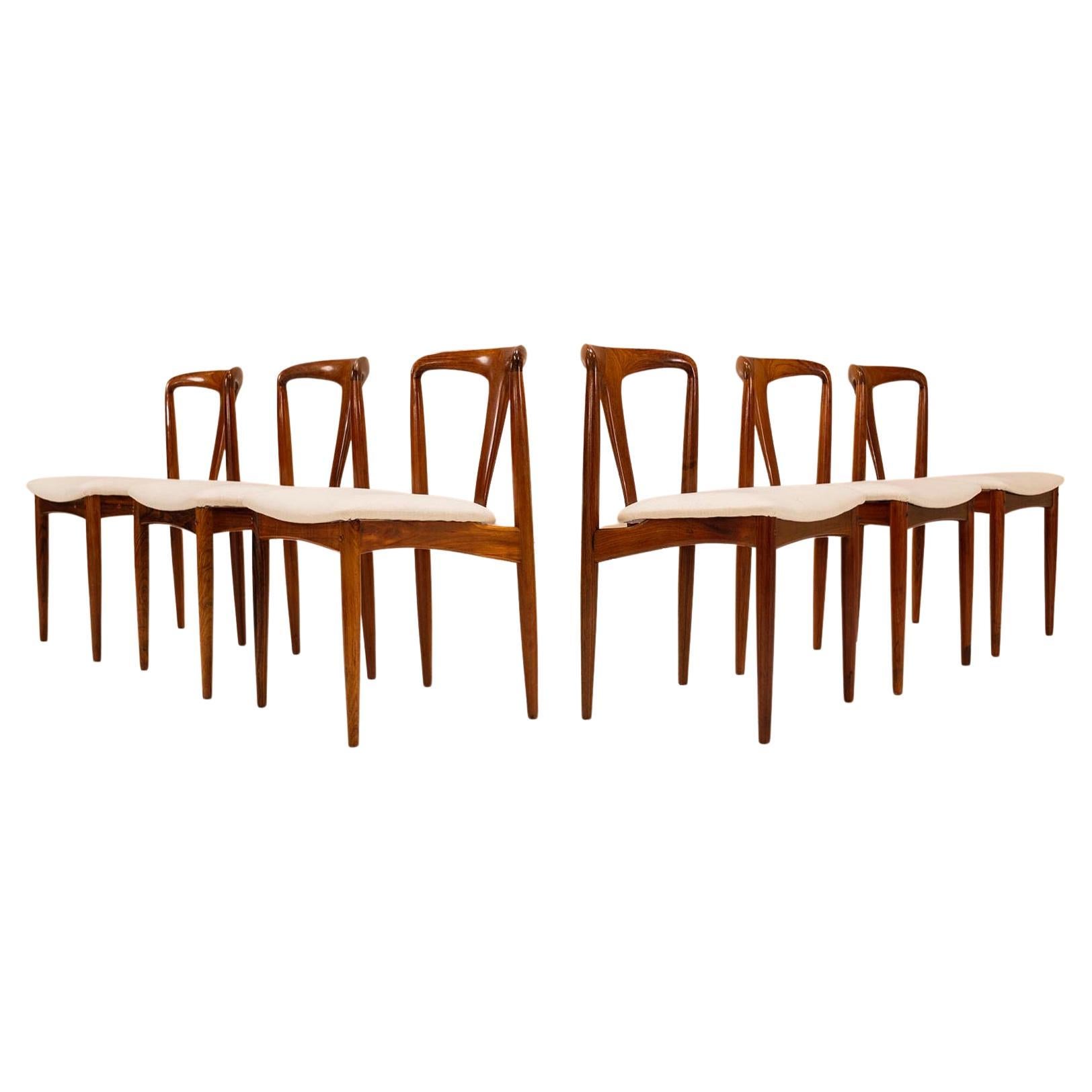 Set of Six Juliane Chairs in Rosewood by Johannes Andersen, Denmark 1965 For Sale