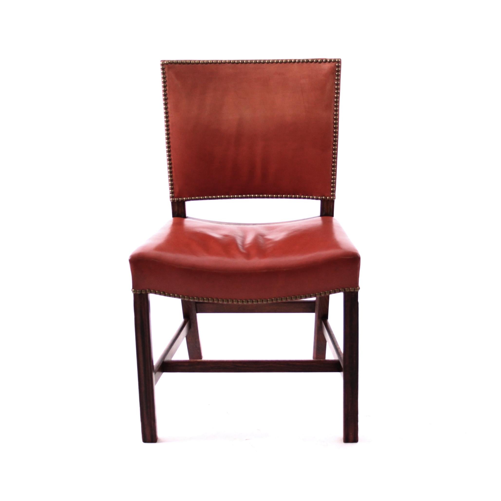 KAARE KLINT & RUD RASMUSSEN SNEDKERIER   -   SCANDINAVIAN MODERN

A beautiful set of six of the iconic Kaare Klint 'Red Chair' or 'Barcelona Chair' by Kaare Klint.

These examples made 1940s by Rud. Rasmussen Cabinetmakers, with maker's paper label.