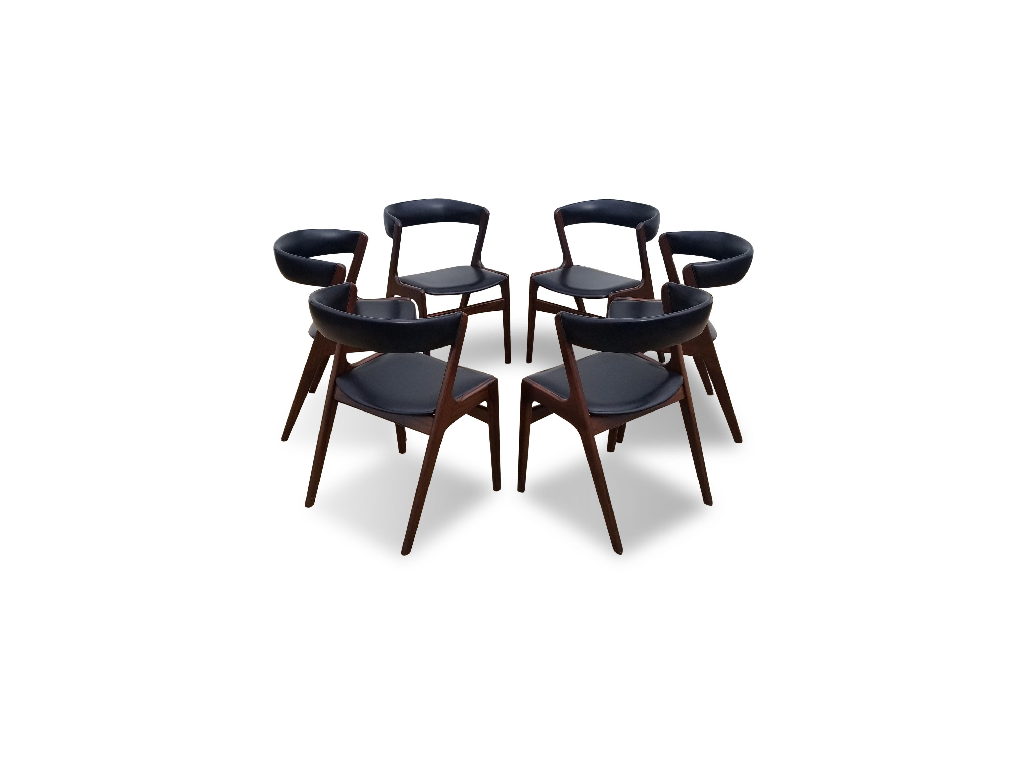 Set of six Kai Kristiansen dining chairs.