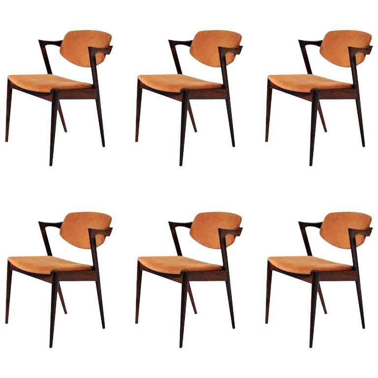 Set of Six Restored Kai Kristiansen Rosewood Dining Chairs - Custom Upholstery For Sale