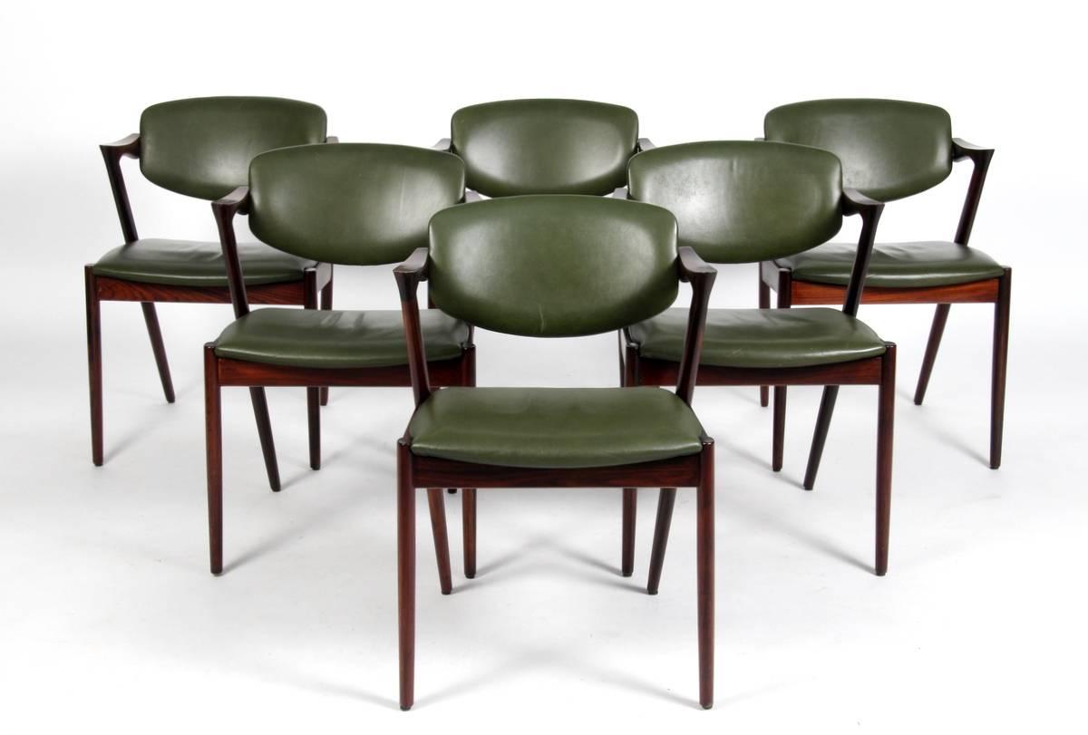 Danish Set of Six Kai Kristiansen Dining Chairs Model 42