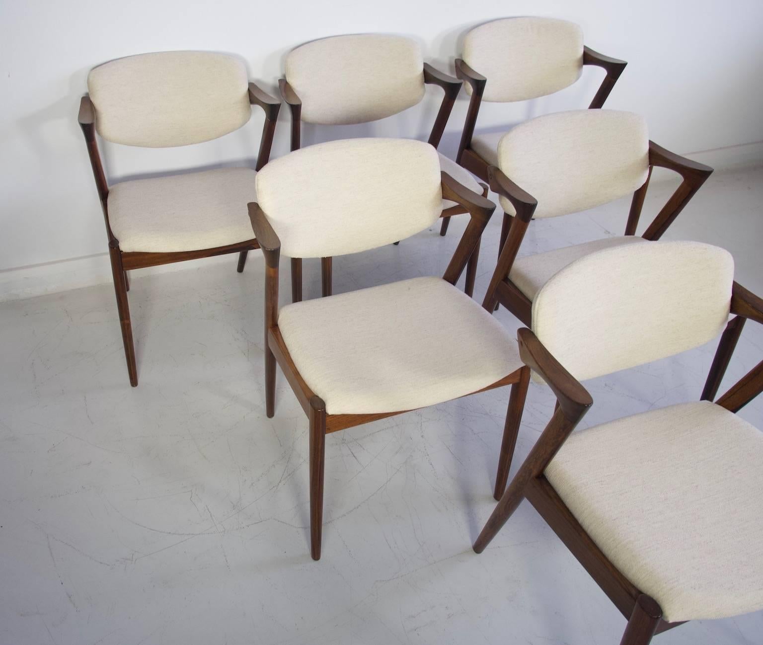 Scandinavian Modern Set of Six Kai Kristiansen Dining Chairs, Model 42
