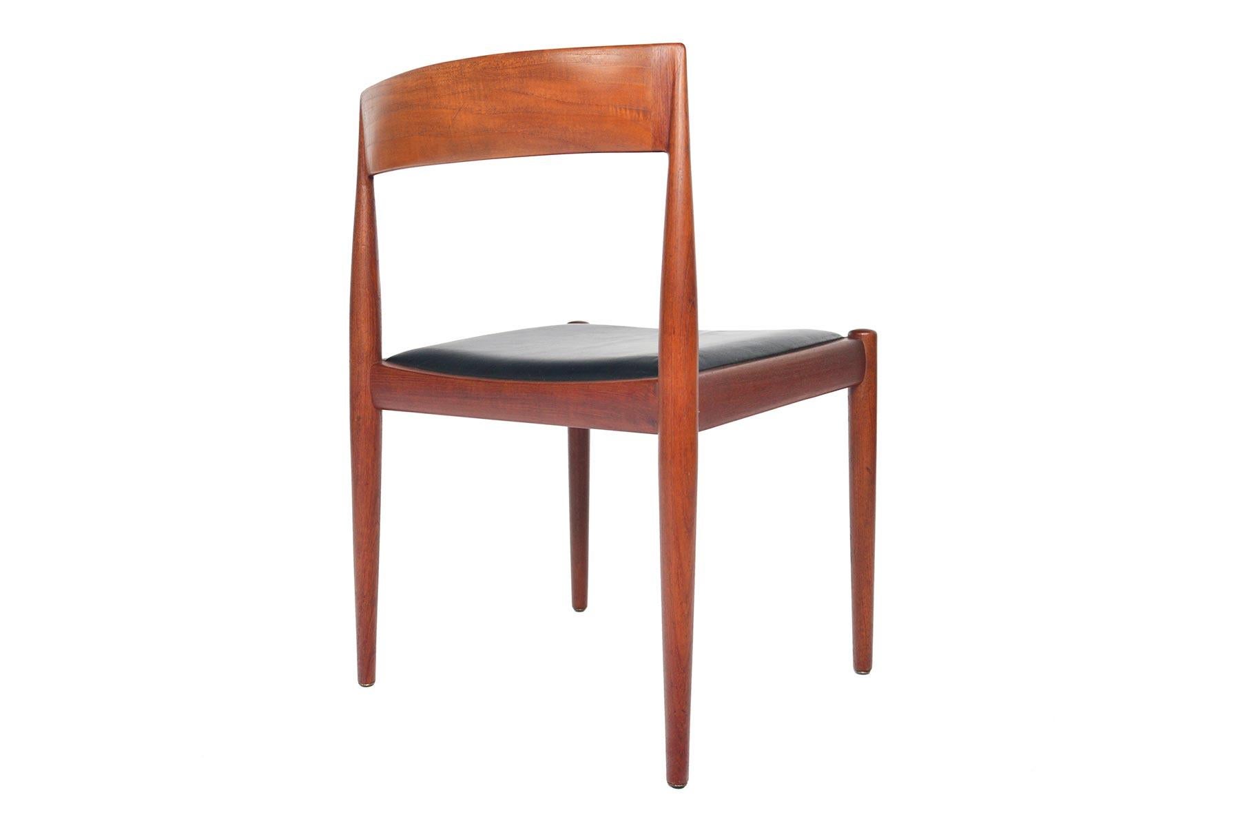 Leather Set of Six Kai Kristiansen for Fritz Hansen Teak Dining Chairs