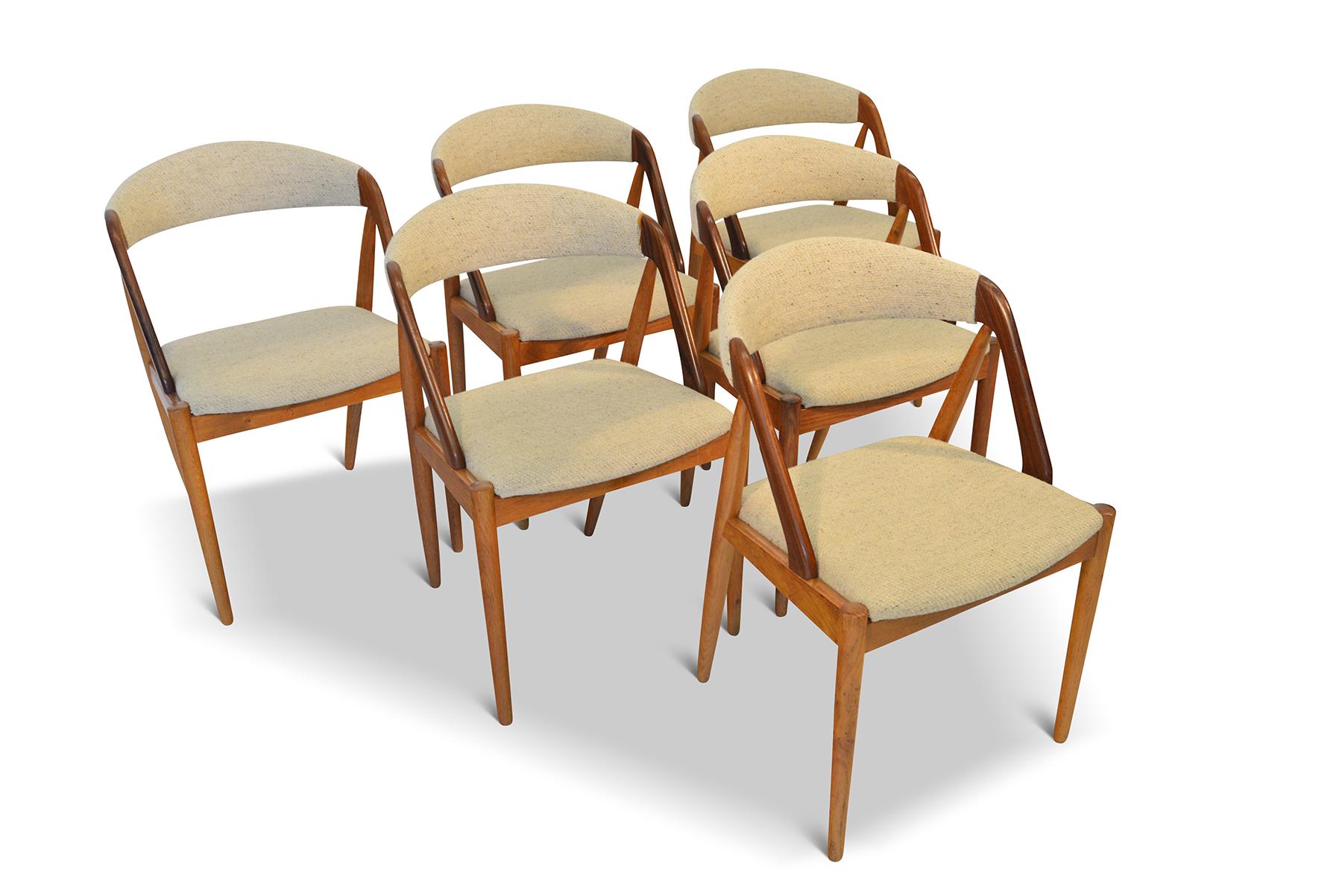 Scandinavian Modern Set of Six Kai Kristiansen Model 31 Dining Chairs in Oak and Afromosia
