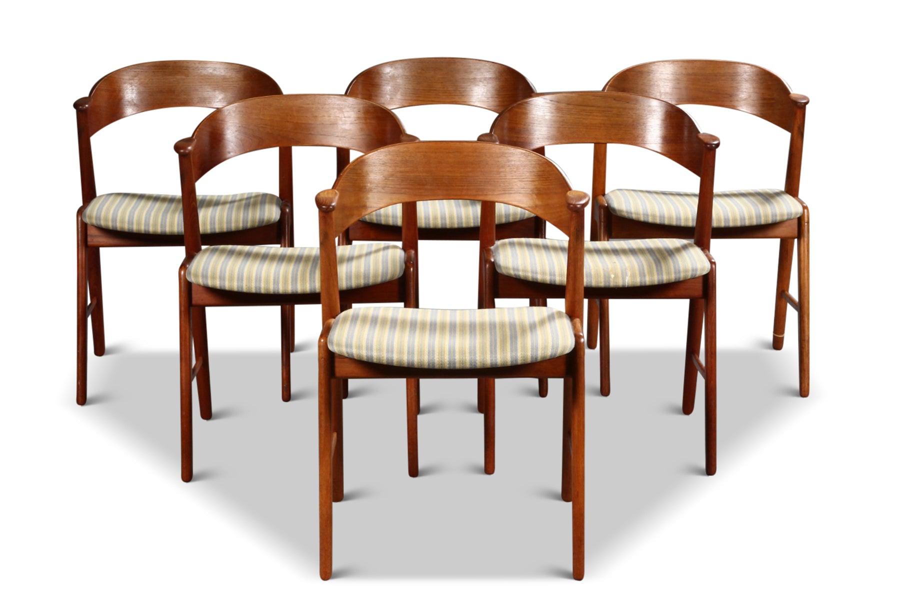 Mid-Century Modern Set of Six Kai Kristiansen Model 32 Dining Chairs in Teak