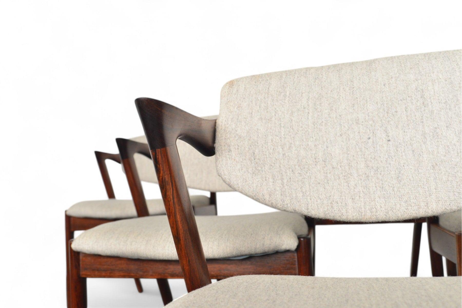 Juego de seis sillas de comedor Kai Kristiansen Model 42 de palisandro Moderno de mediados de siglo en venta