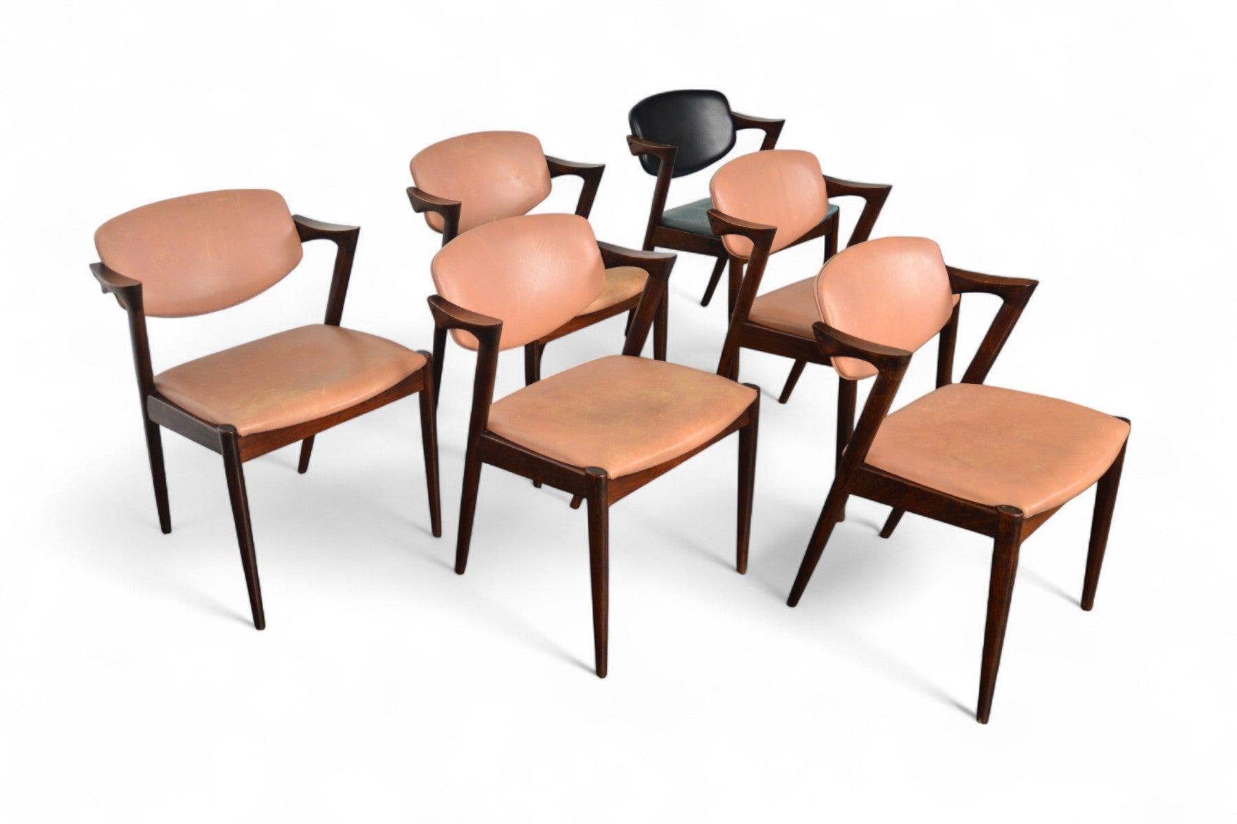 Juego de seis sillas de comedor Kai Kristiansen Model 42 de palisandro Moderno de mediados de siglo en venta