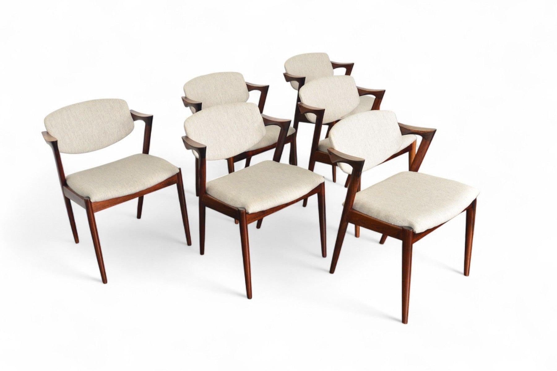 Juego de seis sillas de comedor Kai Kristiansen Model 42 de palisandro Danés en venta