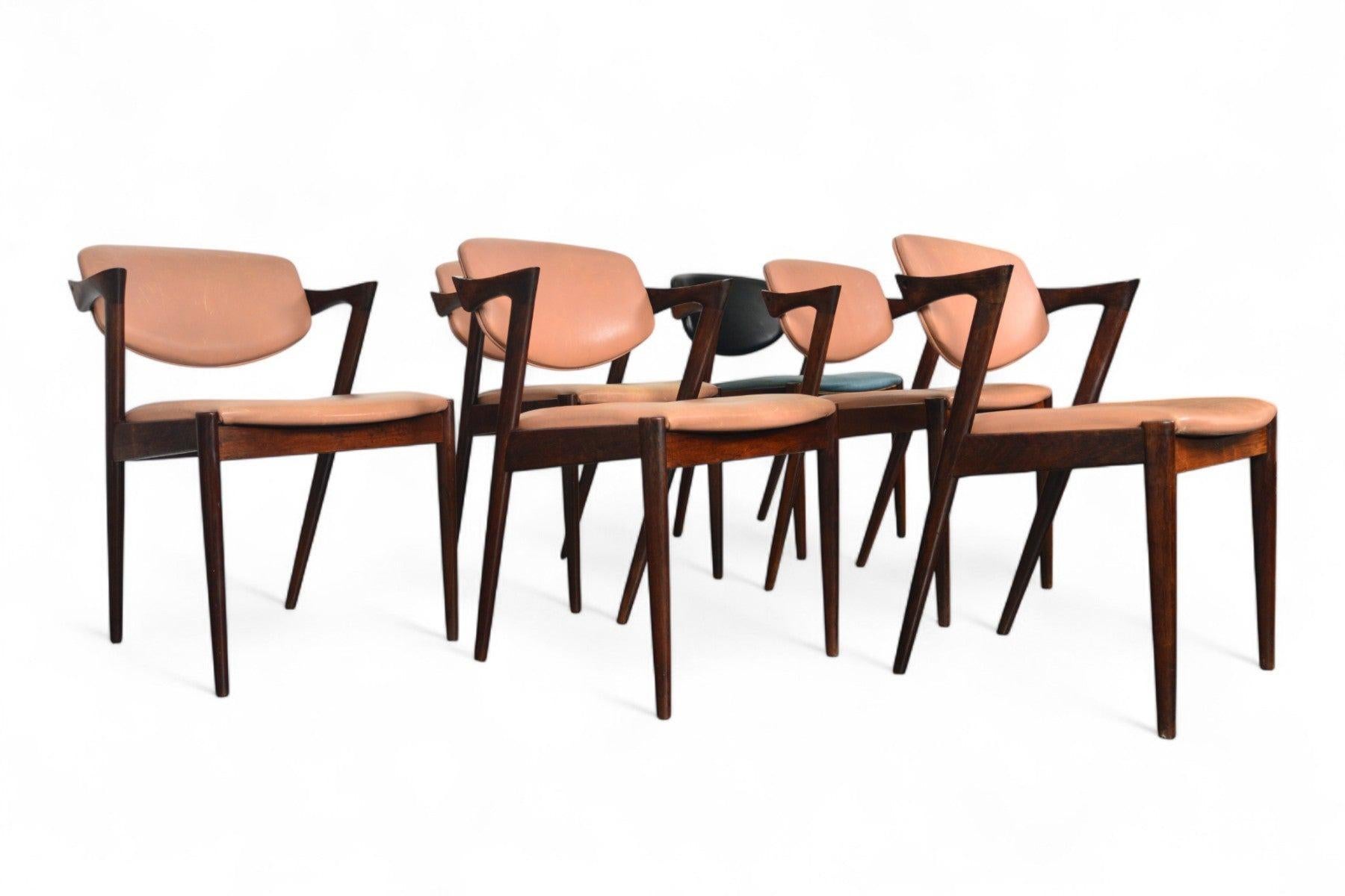 Juego de seis sillas de comedor Kai Kristiansen Model 42 de palisandro Danés en venta
