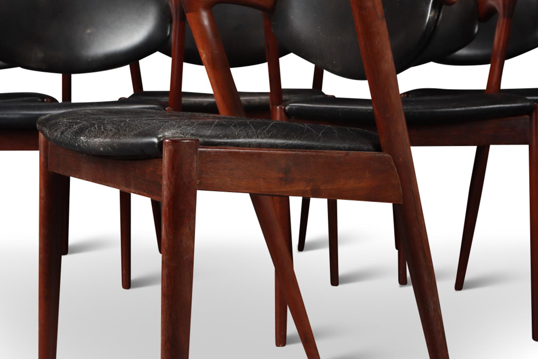 Set of Six Kai Kristiansen Model 42 Dining Chairs in Rosewood For Sale 1