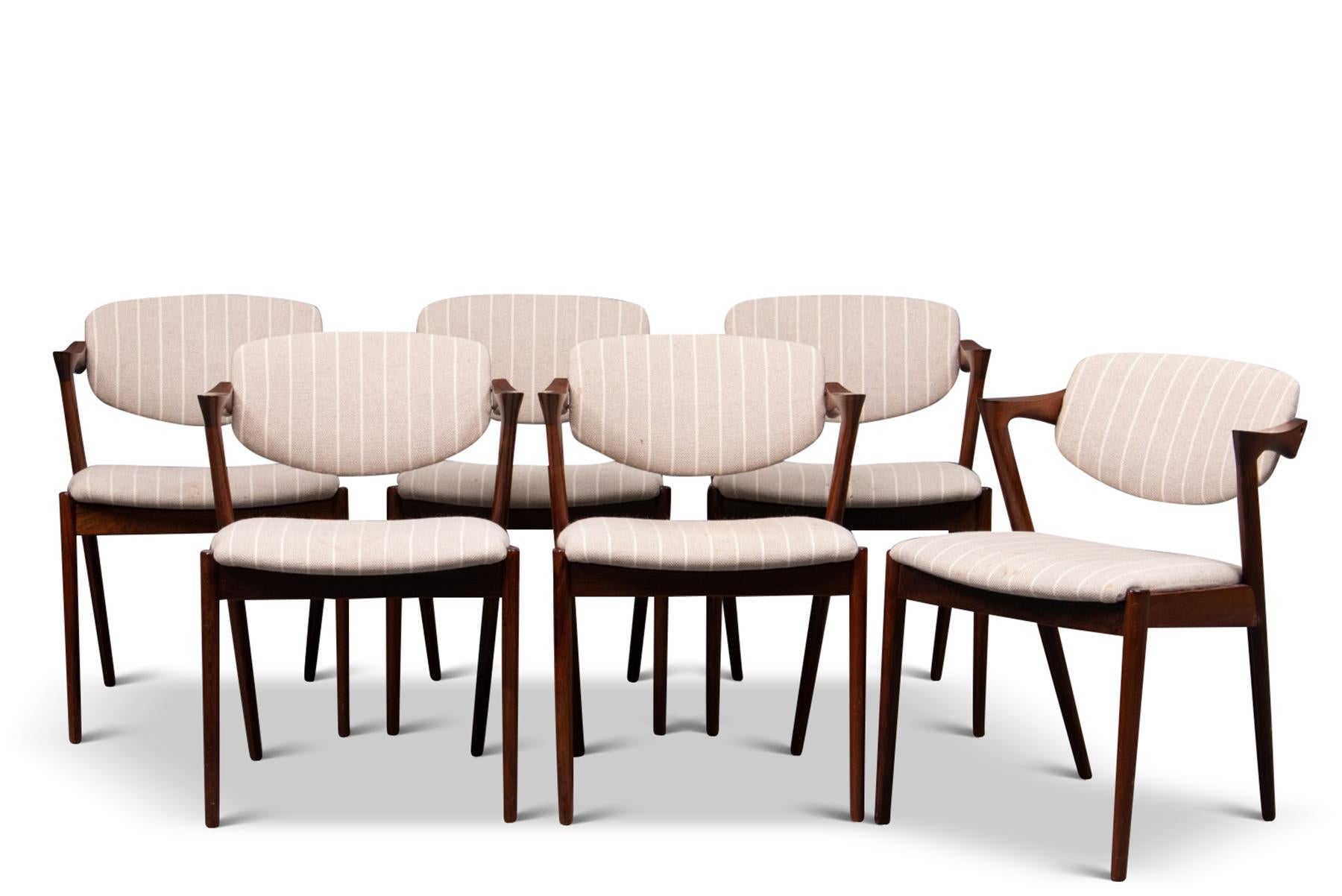 Wood Set of Six Kai Kristiansen Model 42 Dining Chairs in Rosewood