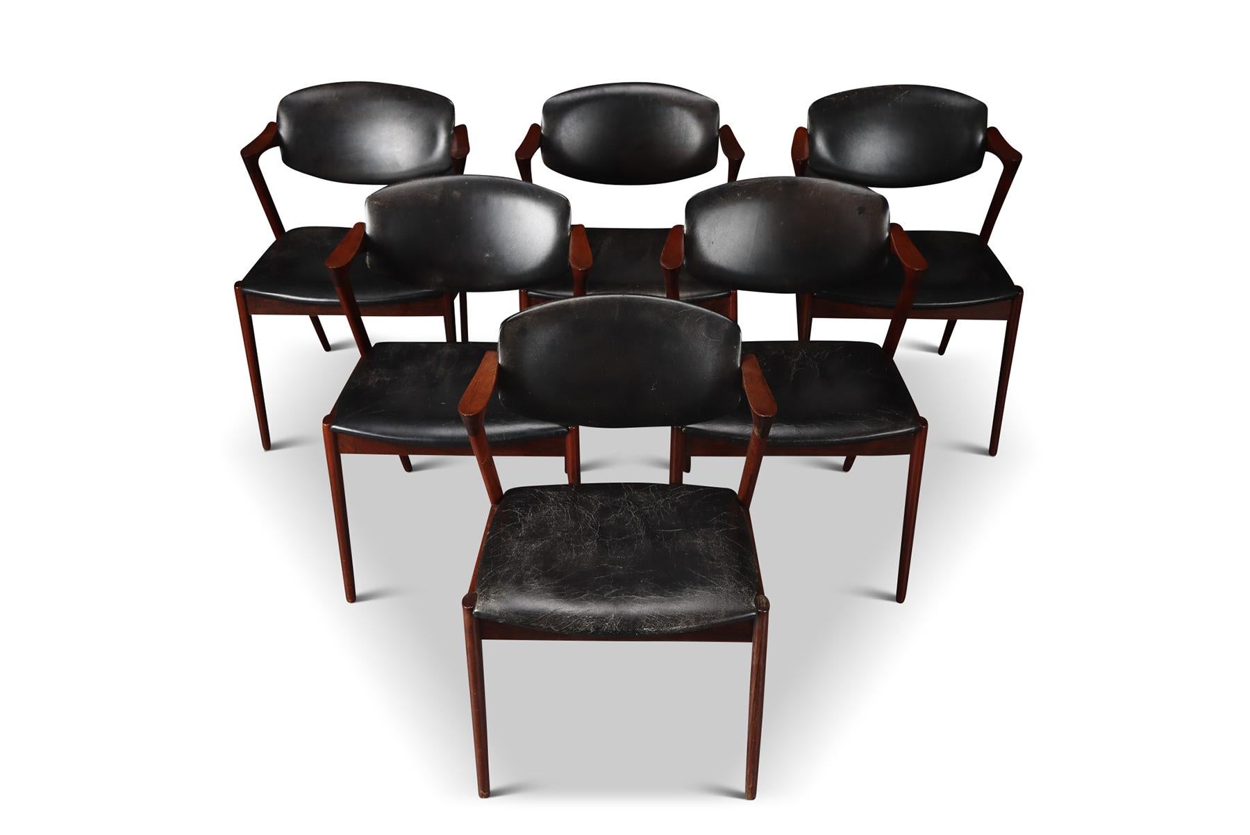 Set of Six Kai Kristiansen Model 42 Dining Chairs in Rosewood For Sale 2