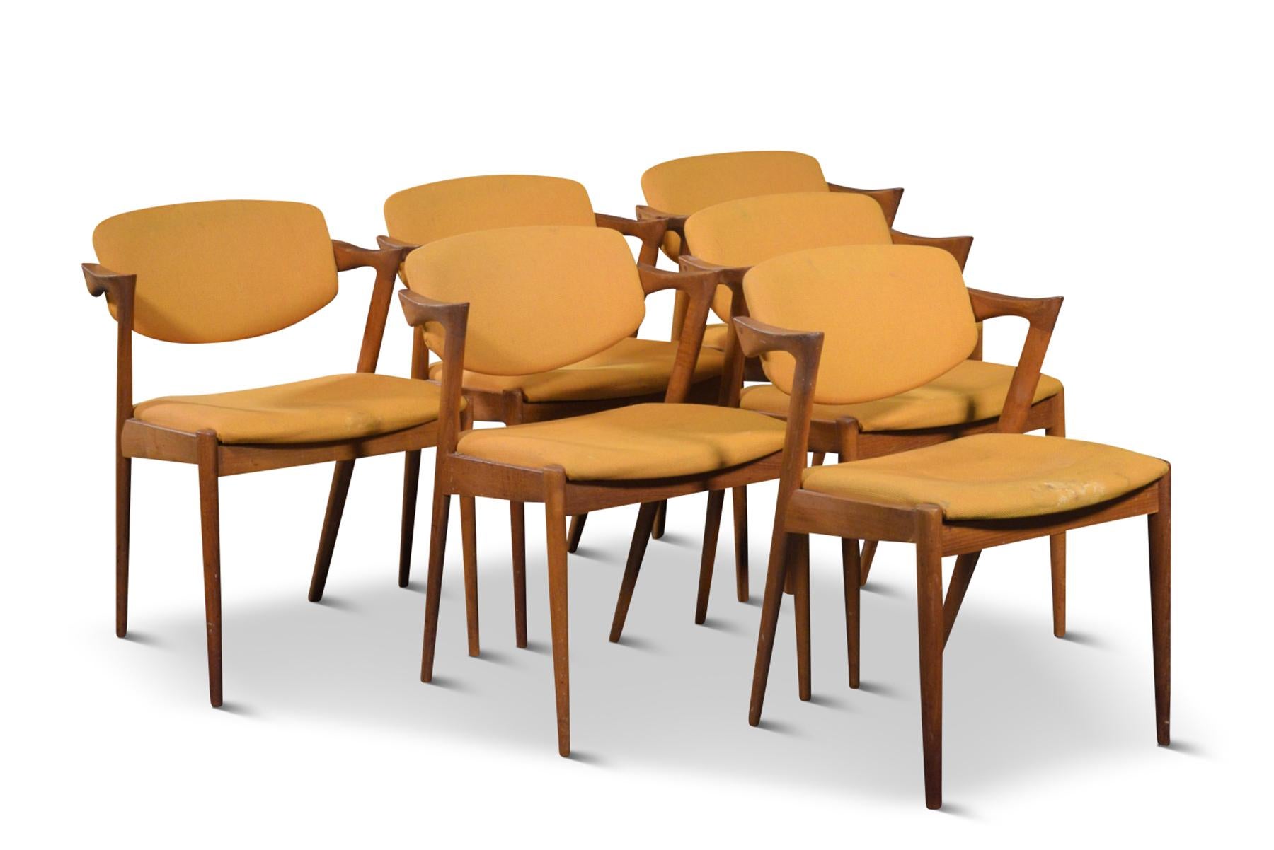 Danish Set of Six Kai Kristiansen Model 42 Dining Chairs in Teak For Sale