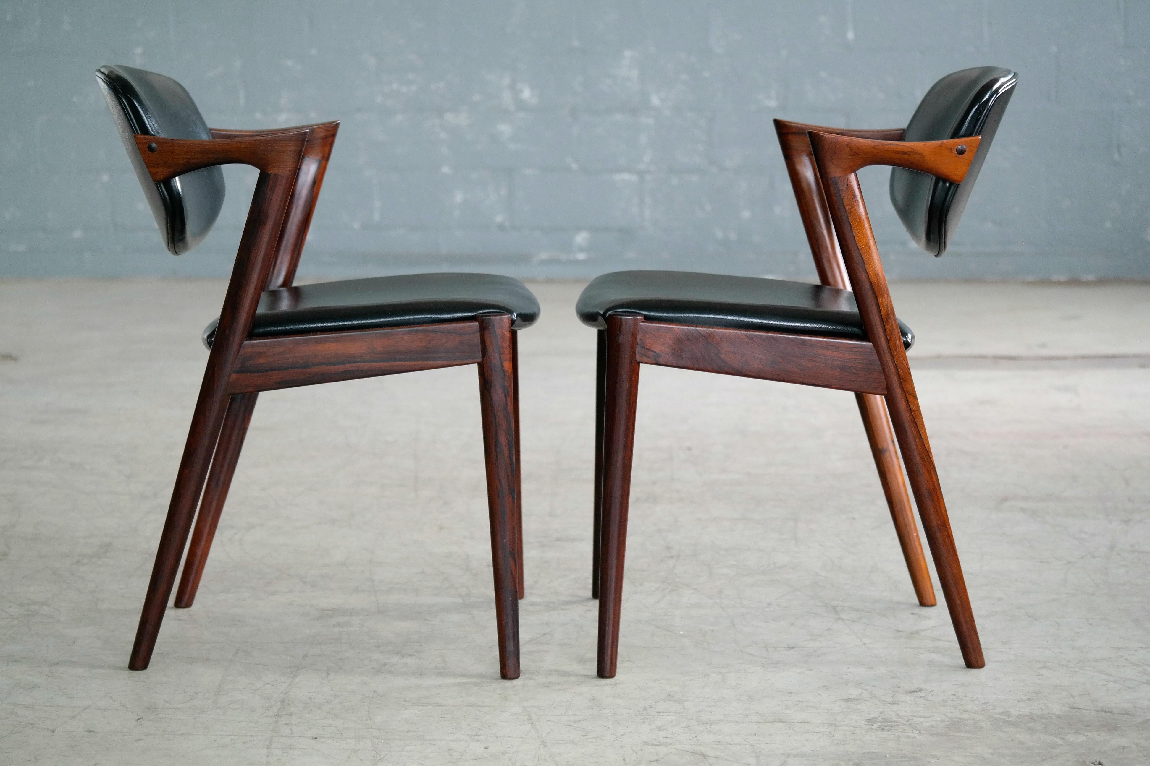 Mid-20th Century Set of Six Kai Kristiansen Model 42 Rosewood Dining Chairs for Schou Andersen